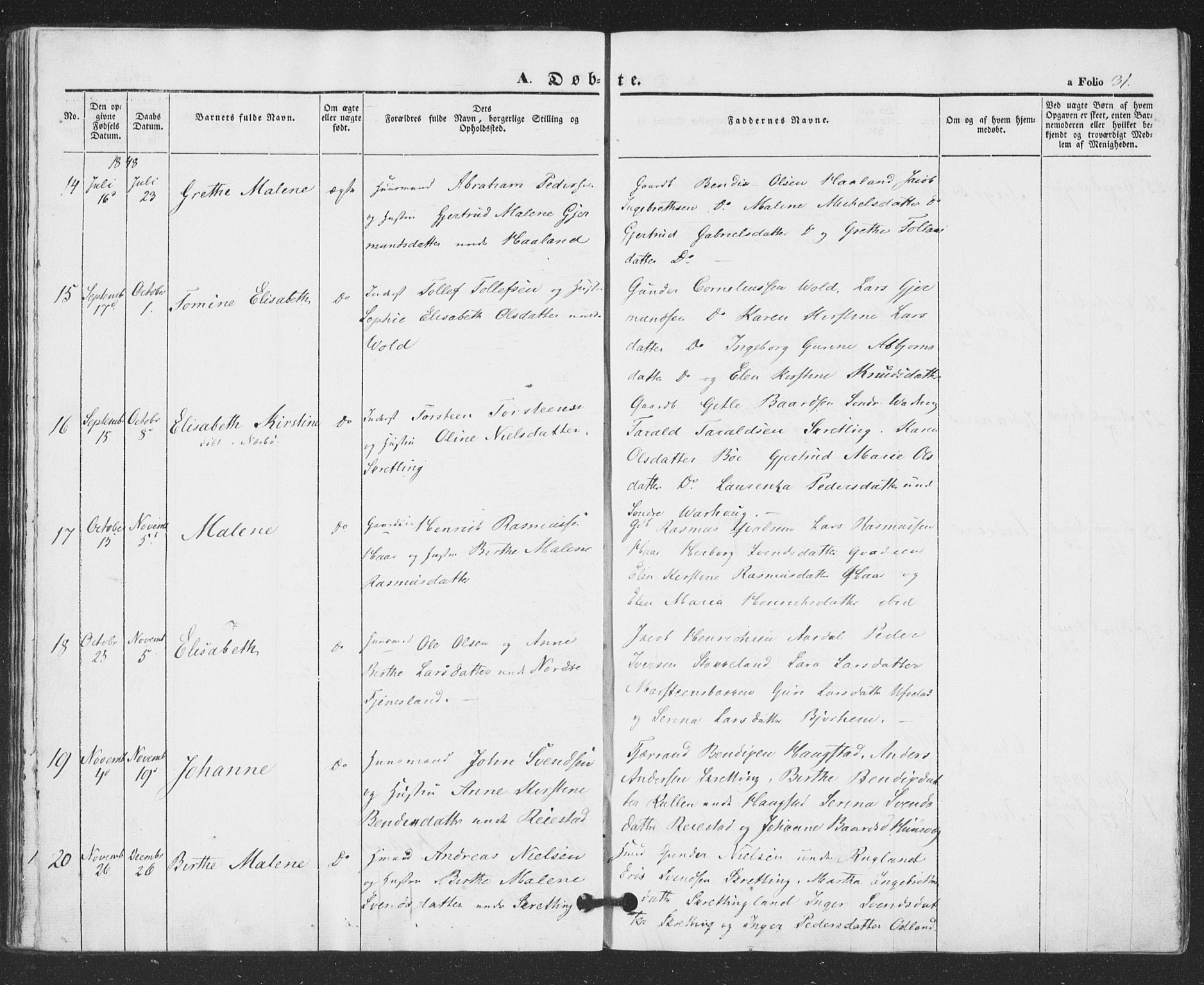 Hå sokneprestkontor, AV/SAST-A-101801/001/30BA/L0007: Parish register (official) no. A 6, 1842-1855, p. 31