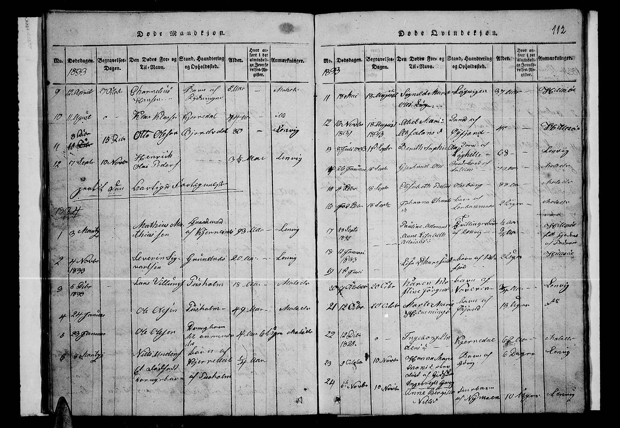 Lenvik sokneprestembete, AV/SATØ-S-1310/H/Ha/Hab/L0001klokker: Parish register (copy) no. 1, 1822-1837, p. 112