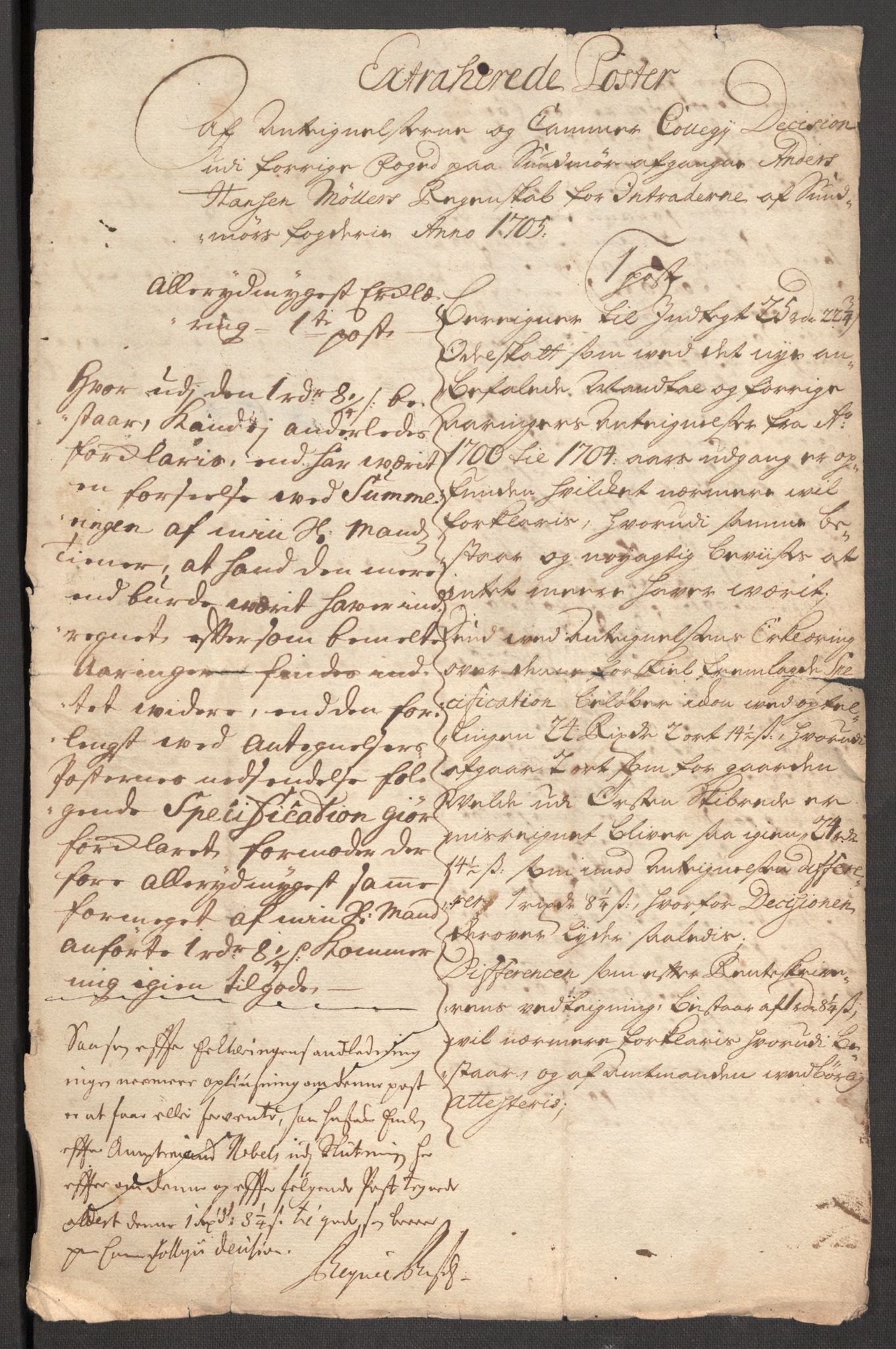 Rentekammeret inntil 1814, Reviderte regnskaper, Fogderegnskap, RA/EA-4092/R54/L3560: Fogderegnskap Sunnmøre, 1704-1705, p. 479