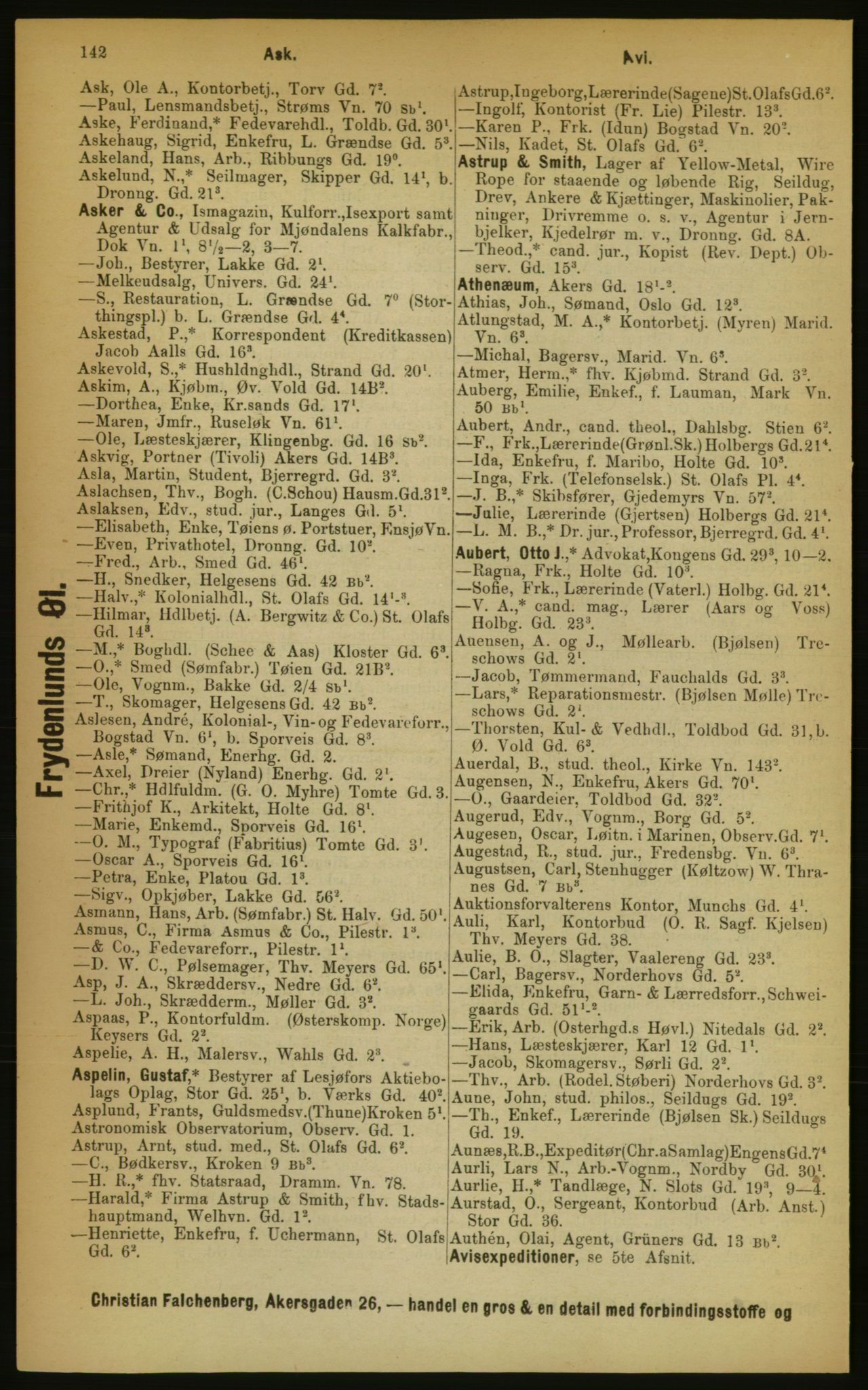 Kristiania/Oslo adressebok, PUBL/-, 1889, p. 142