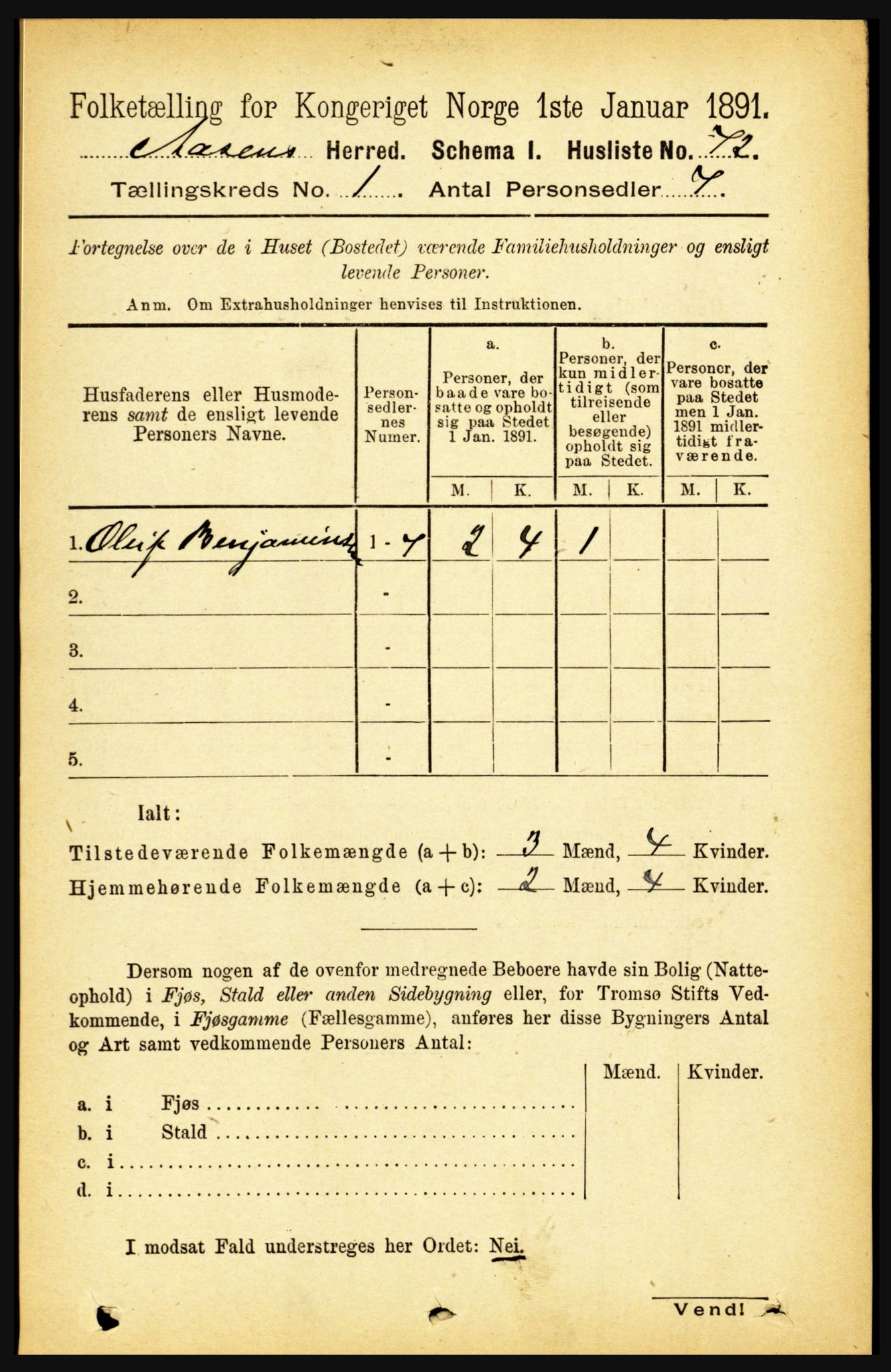RA, 1891 census for 1716 Åsen, 1891, p. 88