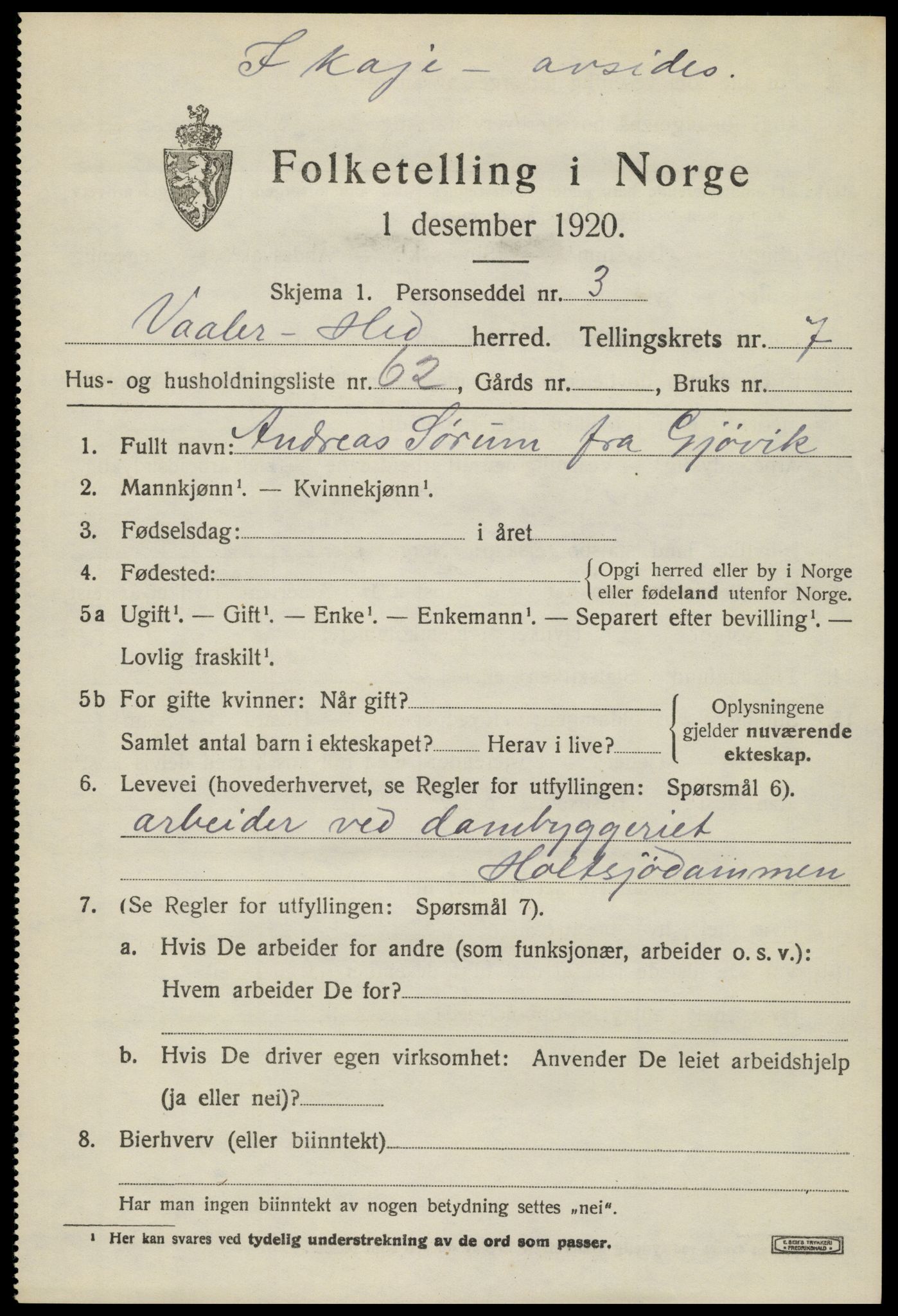 SAH, 1920 census for Våler (Hedmark), 1920, p. 8241