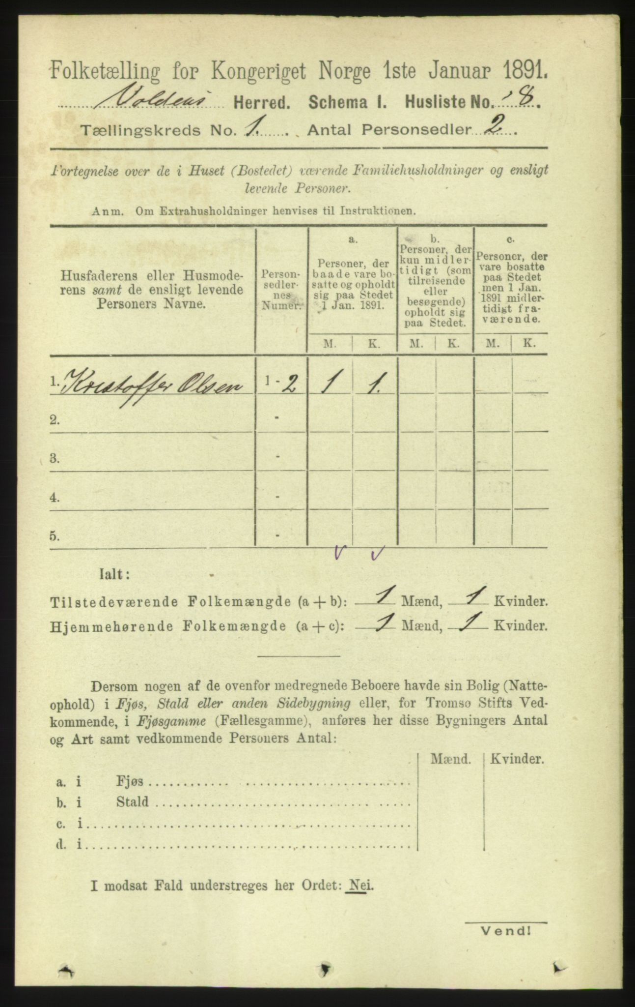 RA, 1891 census for 1519 Volda, 1891, p. 34