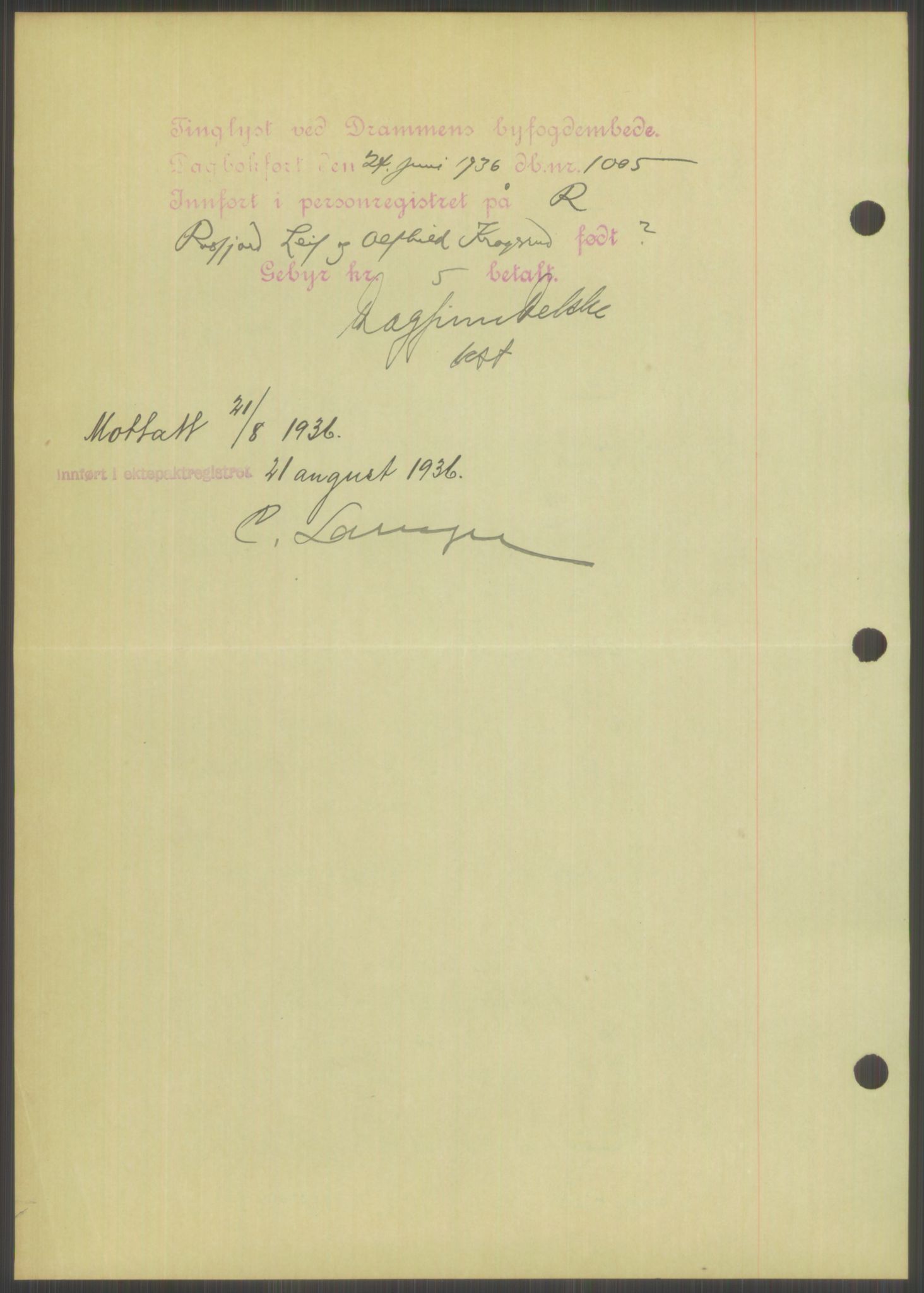 Oslo byskriverembete, AV/SAO-A-10227/2/G/Gb/L0039: Tinglyste ektepakter, Buskerud, bind 2-3, 1934-1943