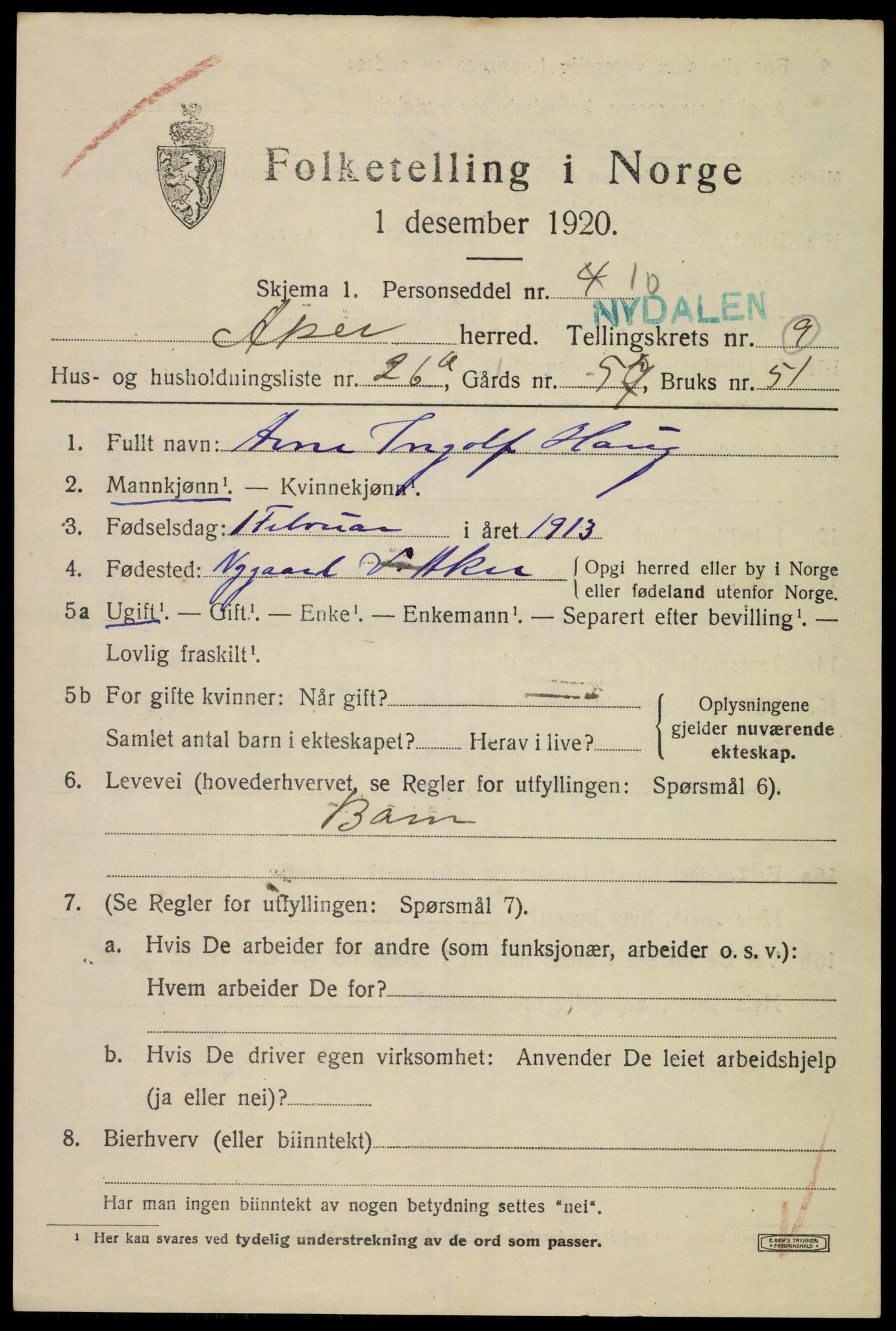 SAO, 1920 census for Aker, 1920, p. 57402