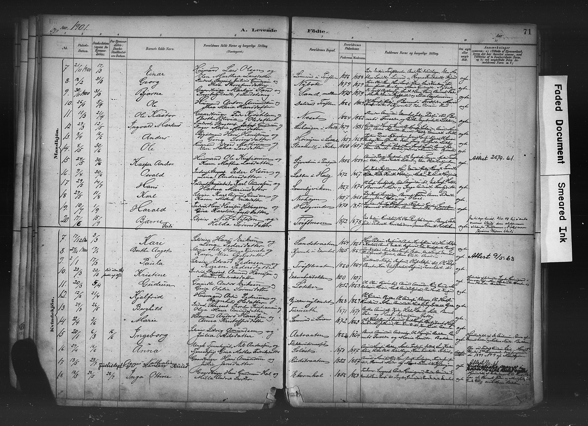 Nord-Odal prestekontor, AV/SAH-PREST-032/H/Ha/Haa/L0006: Parish register (official) no. 6, 1886-1901, p. 71