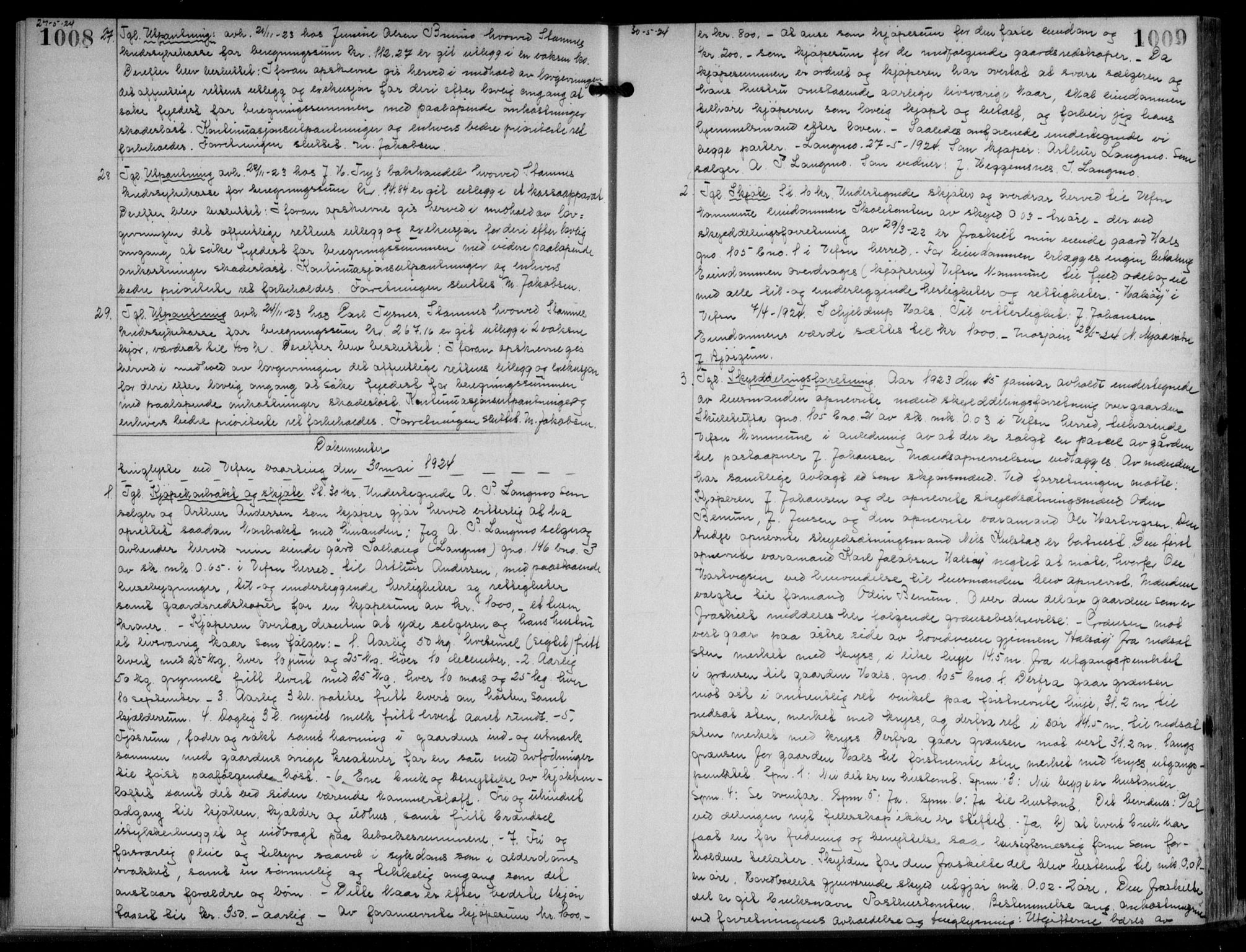 Søndre Helgeland sorenskriveri, SAT/A-4575/1/2/2C/L0022: Mortgage book no. 33, 1921-1925, p. 1008-1009, Deed date: 30.05.1924