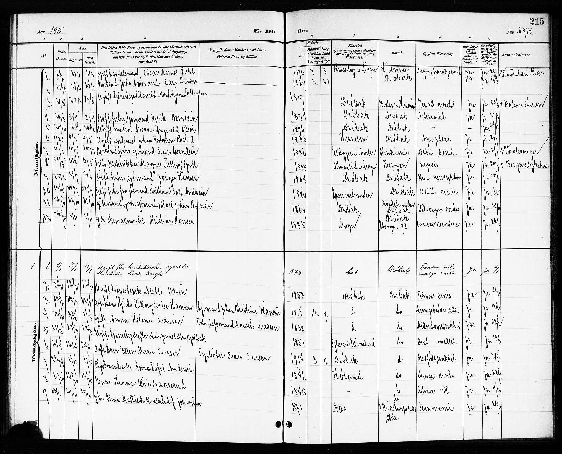 Drøbak prestekontor Kirkebøker, AV/SAO-A-10142a/G/Ga/L0001: Parish register (copy) no. I 1, 1897-1917, p. 215