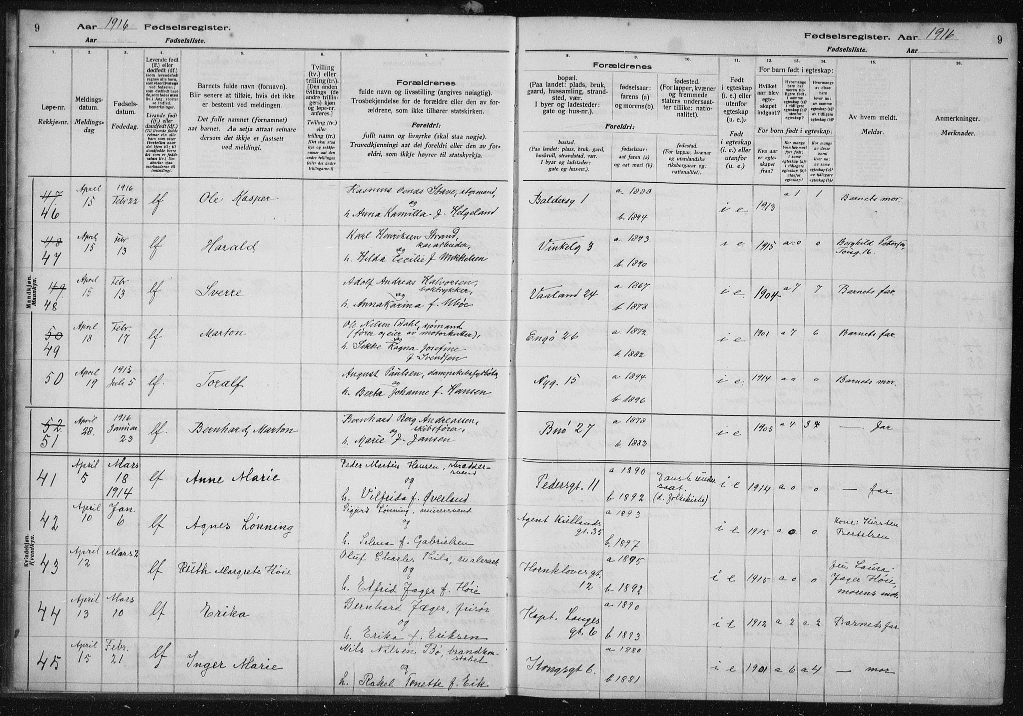 St. Petri sokneprestkontor, AV/SAST-A-101813/002/A/L0001: Birth register no. 1, 1916-1922, p. 9