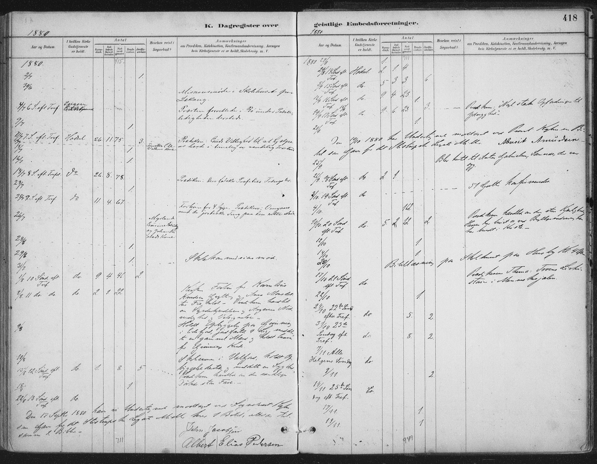 Ministerialprotokoller, klokkerbøker og fødselsregistre - Nordland, AV/SAT-A-1459/888/L1244: Parish register (official) no. 888A10, 1880-1890, p. 418