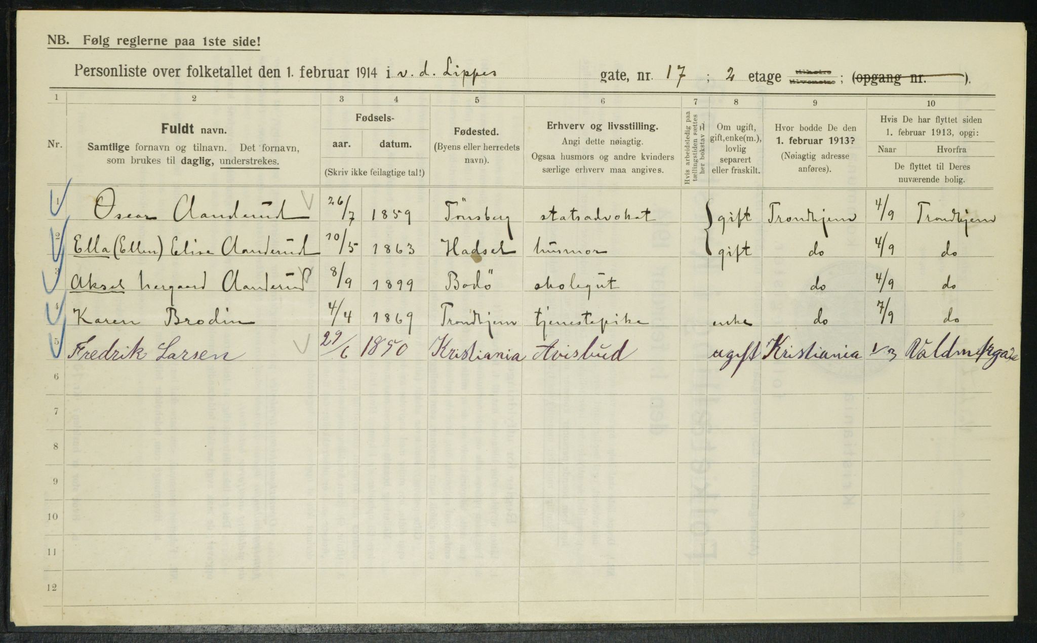 OBA, Municipal Census 1914 for Kristiania, 1914, p. 126456