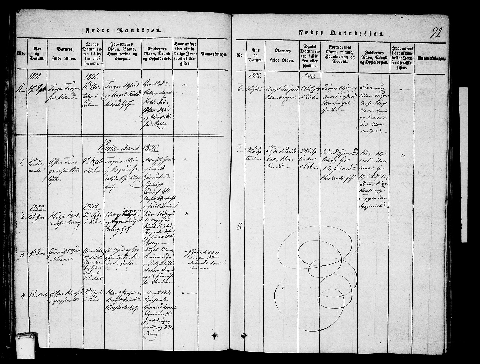 Tinn kirkebøker, SAKO/A-308/G/Gb/L0001: Parish register (copy) no. II 1 /1, 1815-1850, p. 22