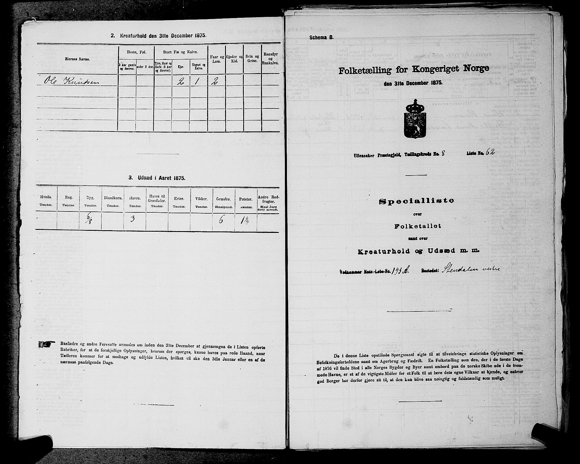 RA, 1875 census for 0235P Ullensaker, 1875, p. 1067