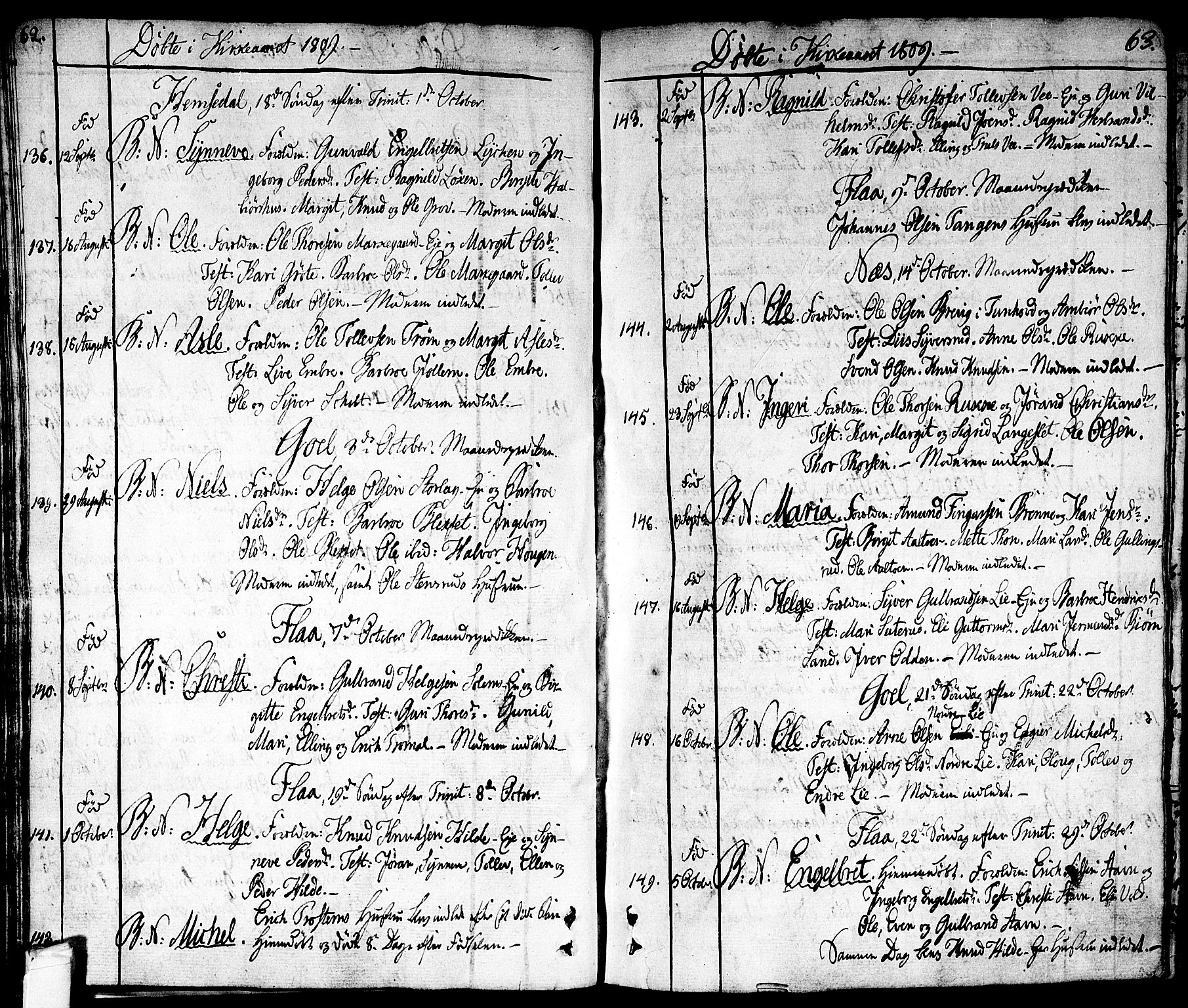 Nes kirkebøker, SAKO/A-236/F/Fa/L0006: Parish register (official) no. 6, 1808-1814, p. 62-63