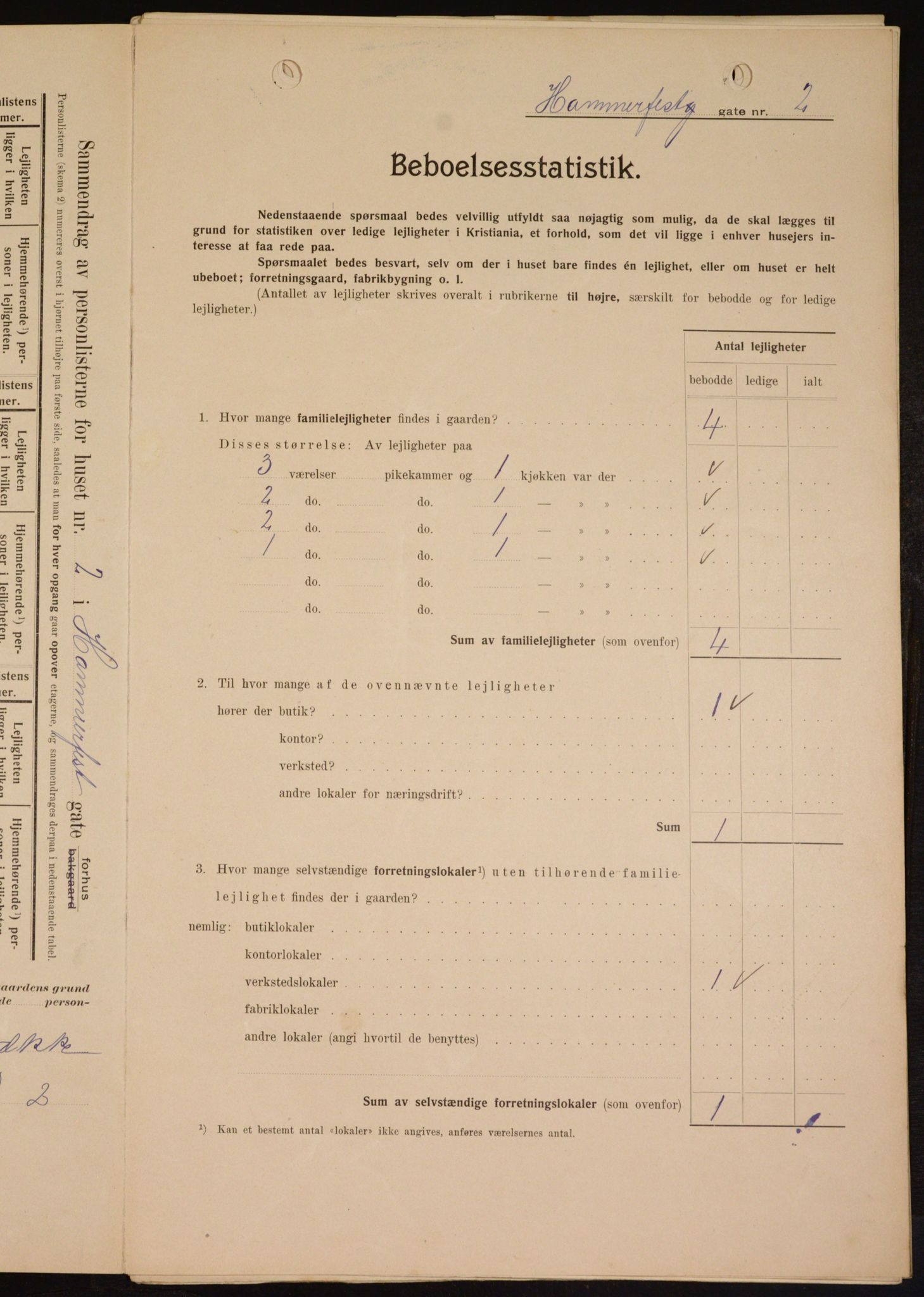 OBA, Municipal Census 1909 for Kristiania, 1909, p. 31006