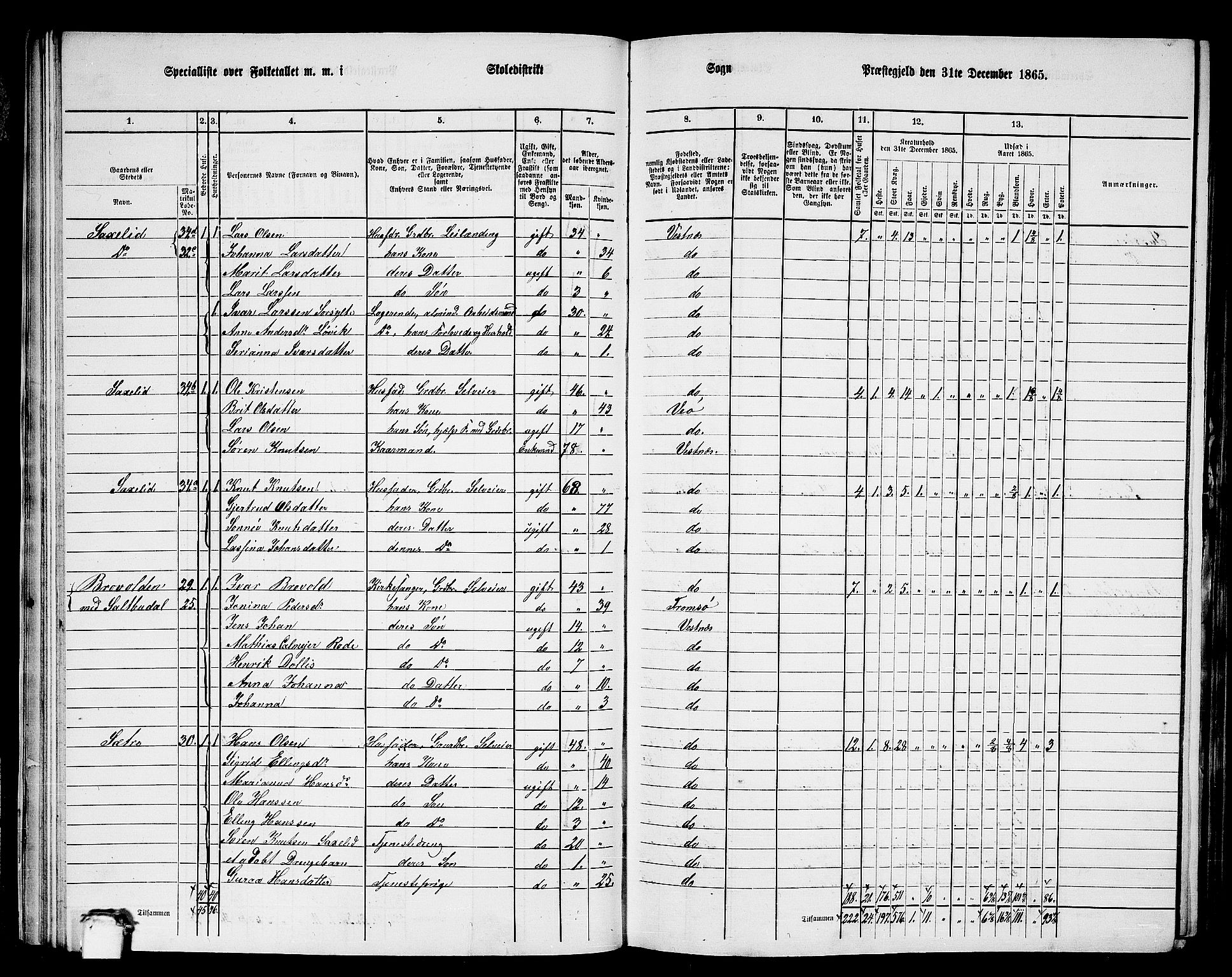 RA, 1865 census for Vestnes, 1865, p. 27