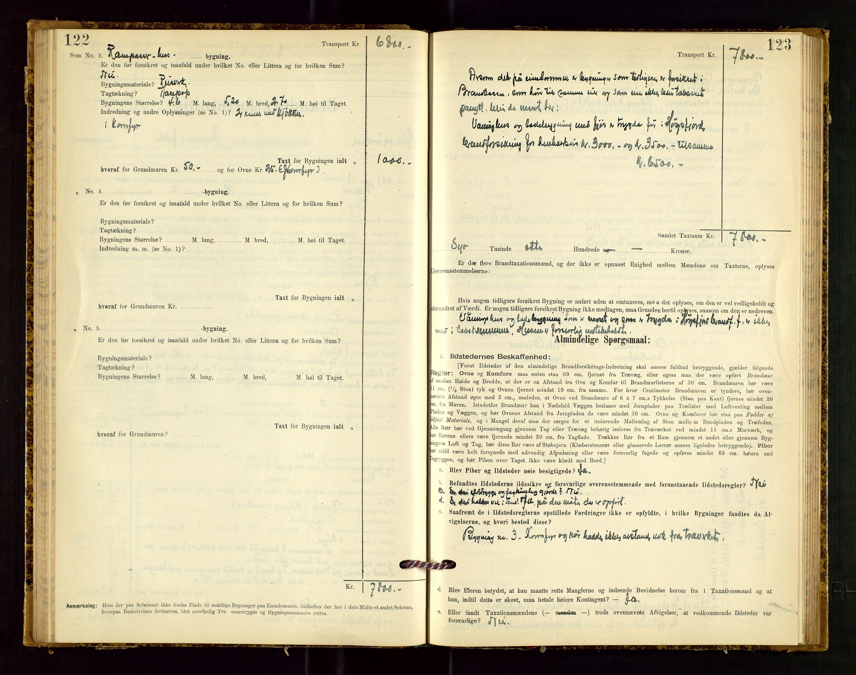Høle og Forsand lensmannskontor, AV/SAST-A-100127/Gob/L0001: "Brandtaxtprotokol" - skjematakst, 1897-1940, p. 122-123