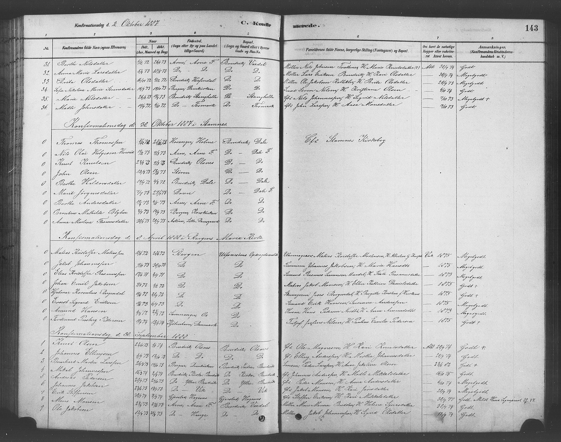 Bruvik Sokneprestembete, AV/SAB-A-74701/H/Hab: Parish register (copy) no. A 1, 1878-1907, p. 143