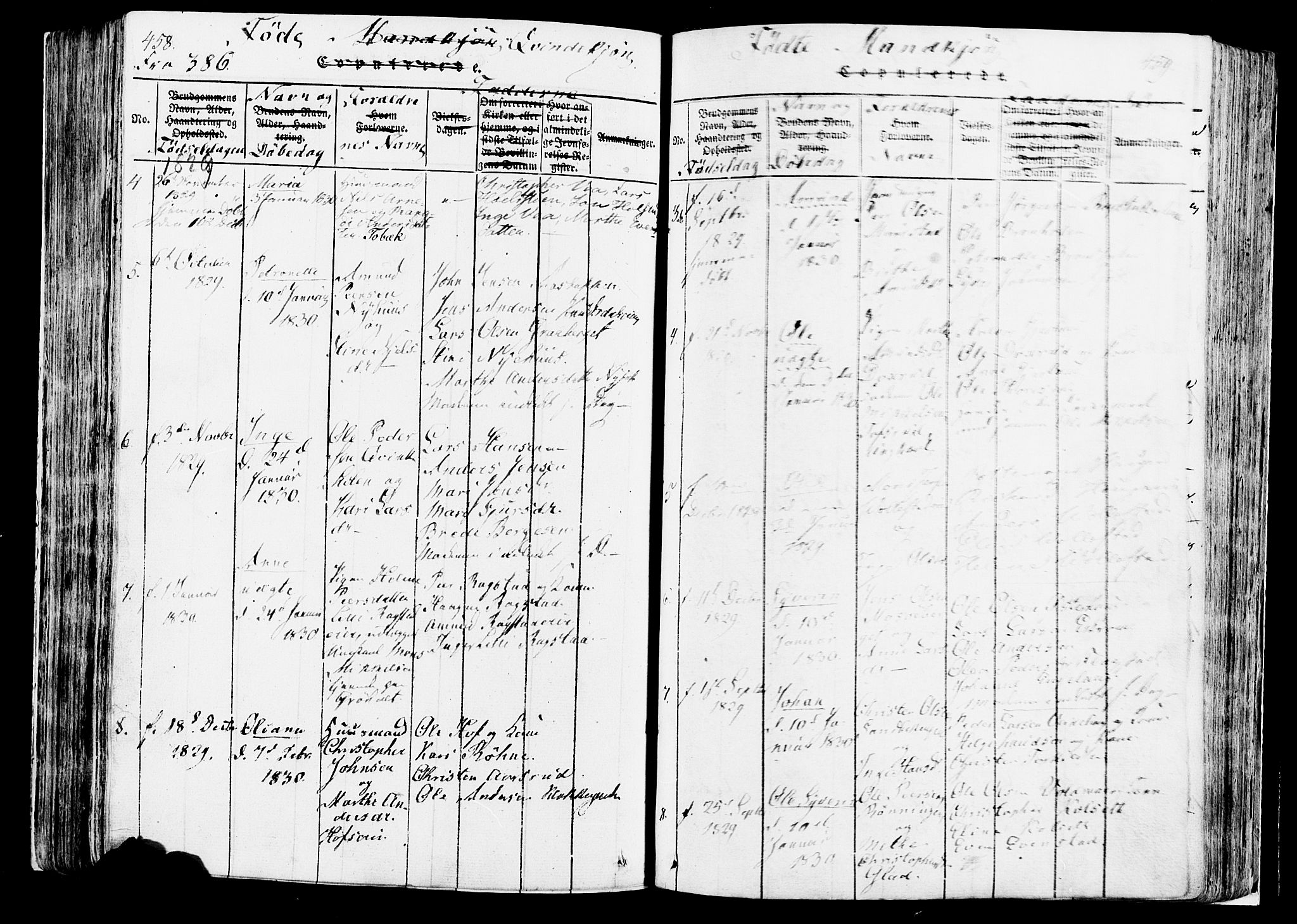 Løten prestekontor, AV/SAH-PREST-022/K/Ka/L0005: Parish register (official) no. 5, 1814-1832, p. 458-459