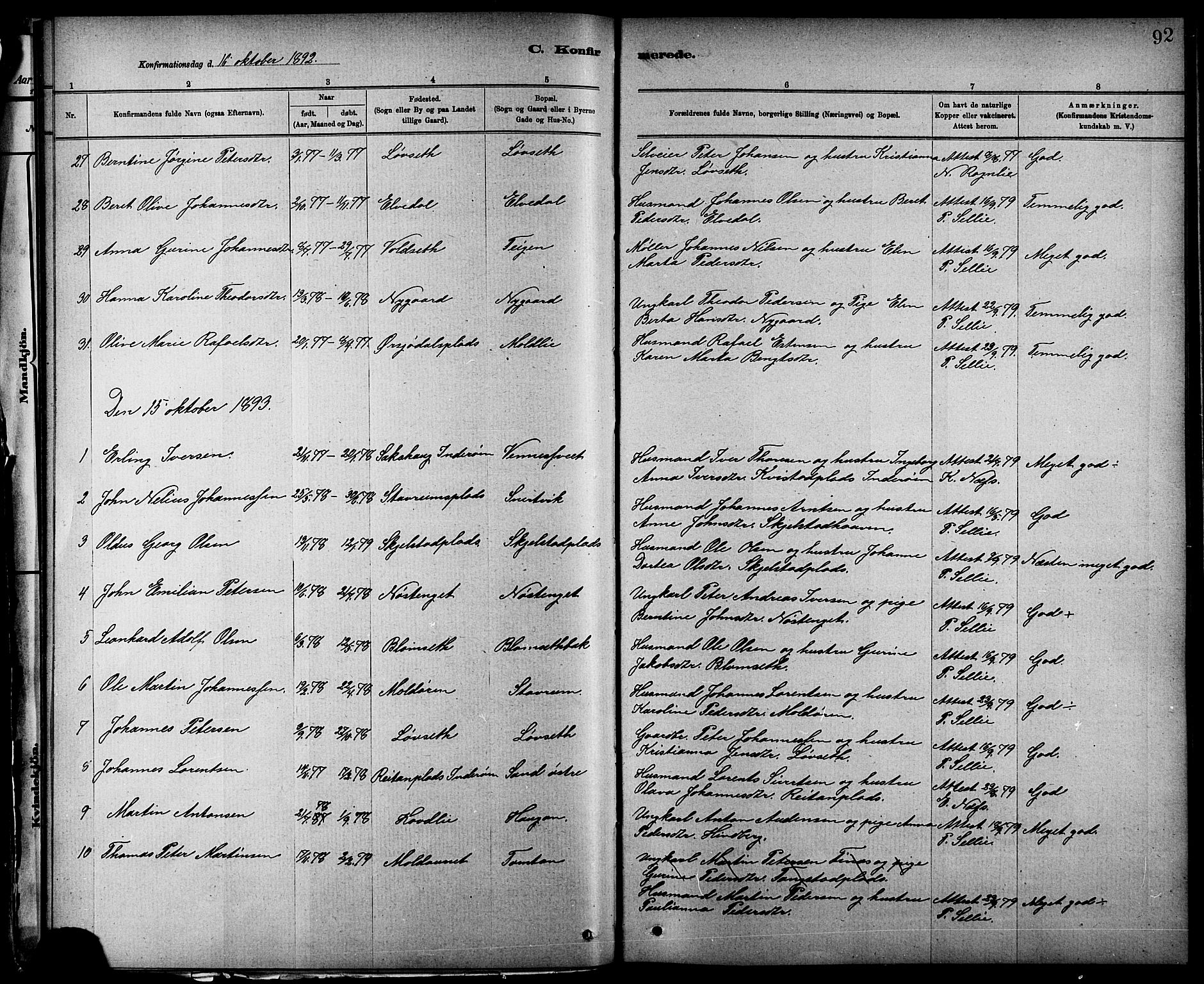 Ministerialprotokoller, klokkerbøker og fødselsregistre - Nord-Trøndelag, SAT/A-1458/744/L0423: Parish register (copy) no. 744C02, 1886-1905, p. 92