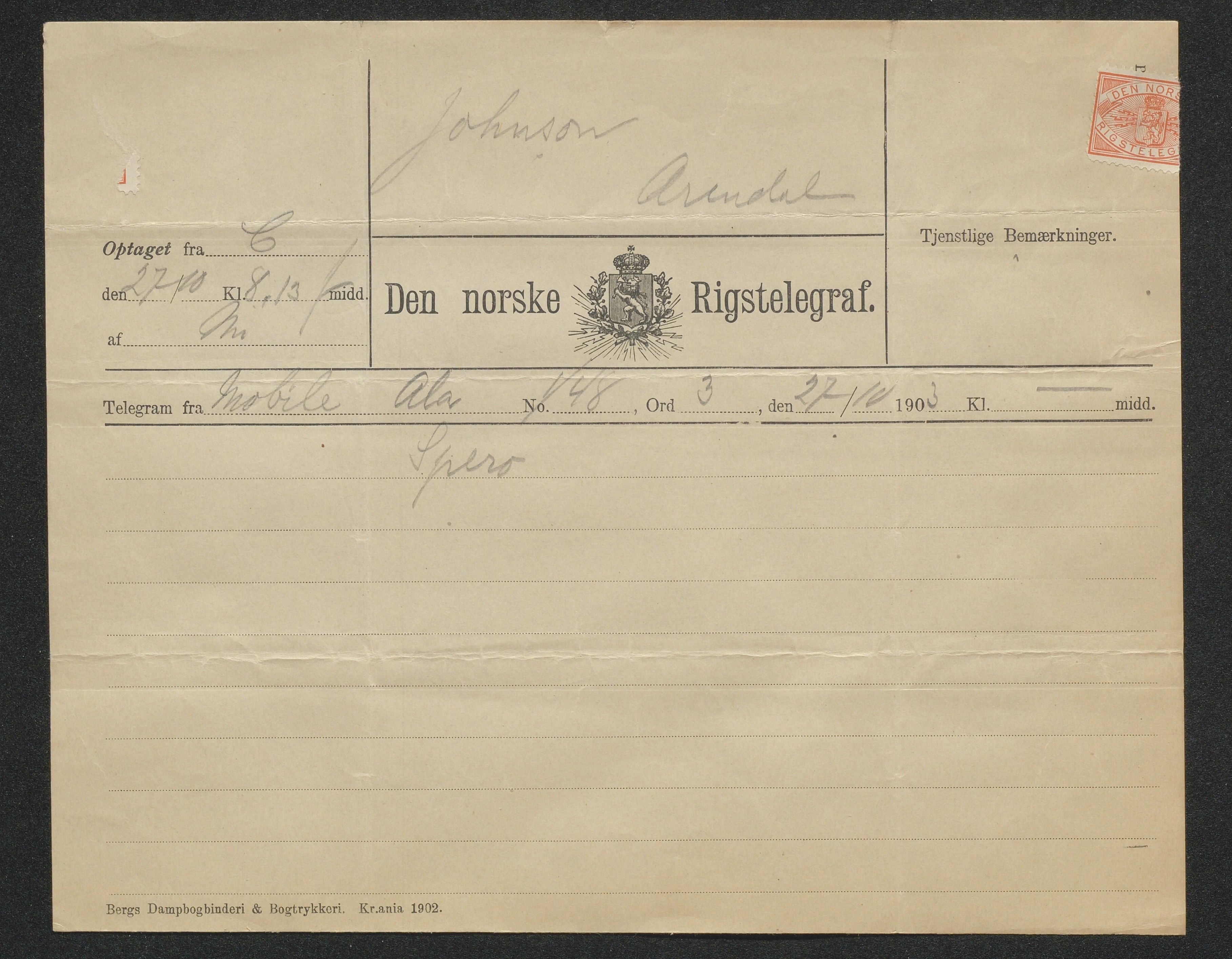 Arendals Dampskibsselskab (ADS), AAKS/PA-1716/1/15/L0018: Skipspapirer D/S Spero, 1898-1904