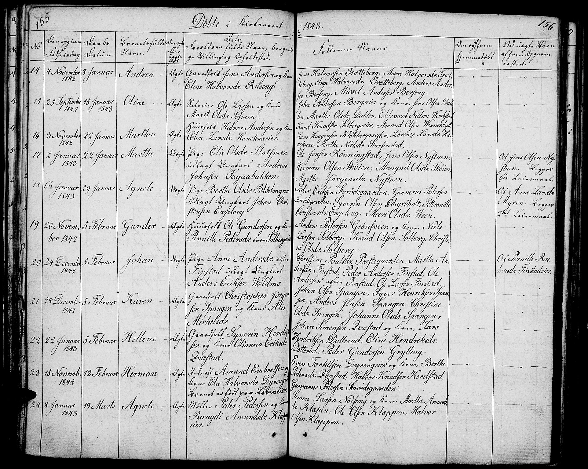 Løten prestekontor, AV/SAH-PREST-022/L/La/L0002: Parish register (copy) no. 2, 1832-1850, p. 155-156