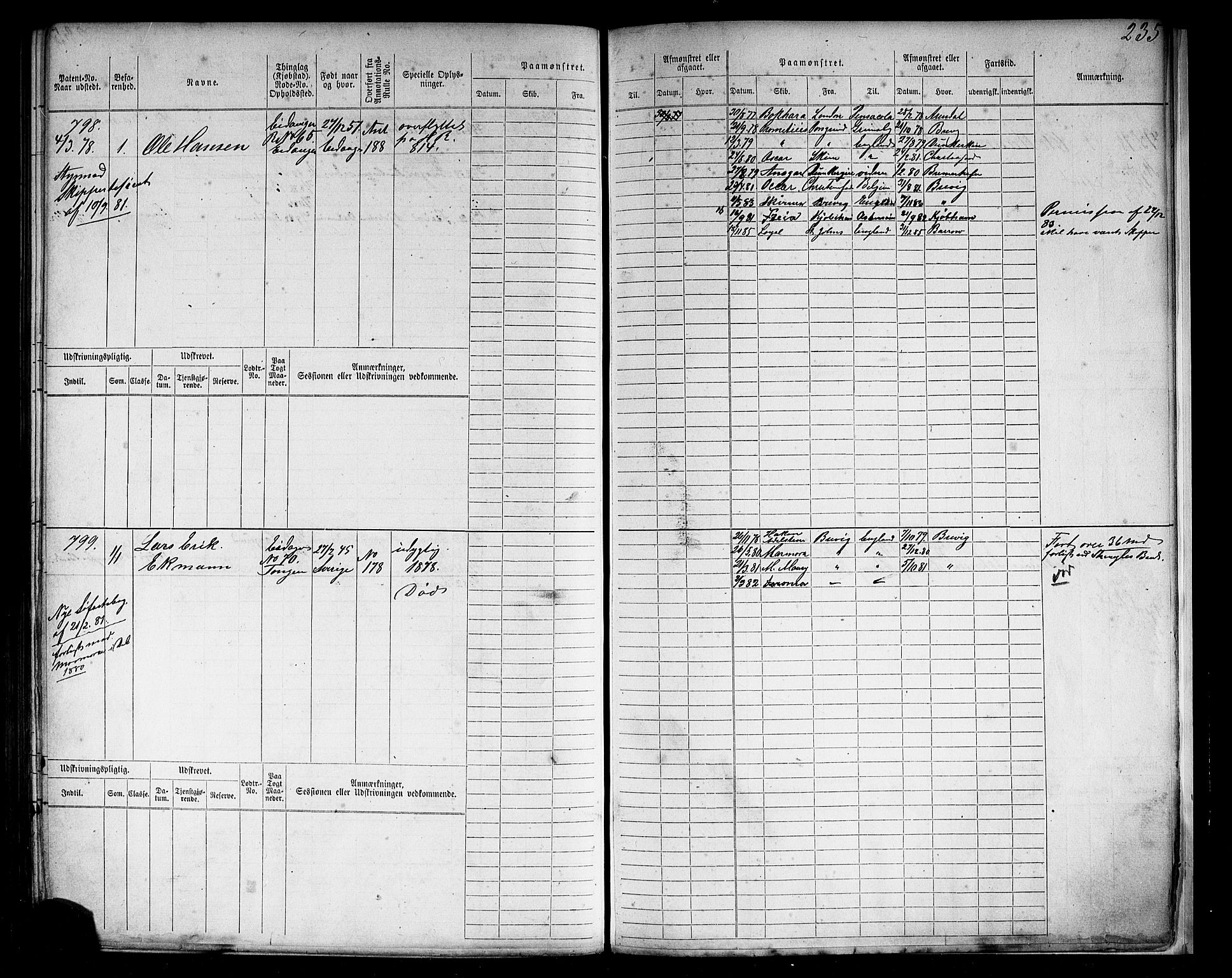 Brevik innrulleringskontor, AV/SAKO-A-833/F/Fb/L0003: Hovedrulle, 1869-1878, p. 242