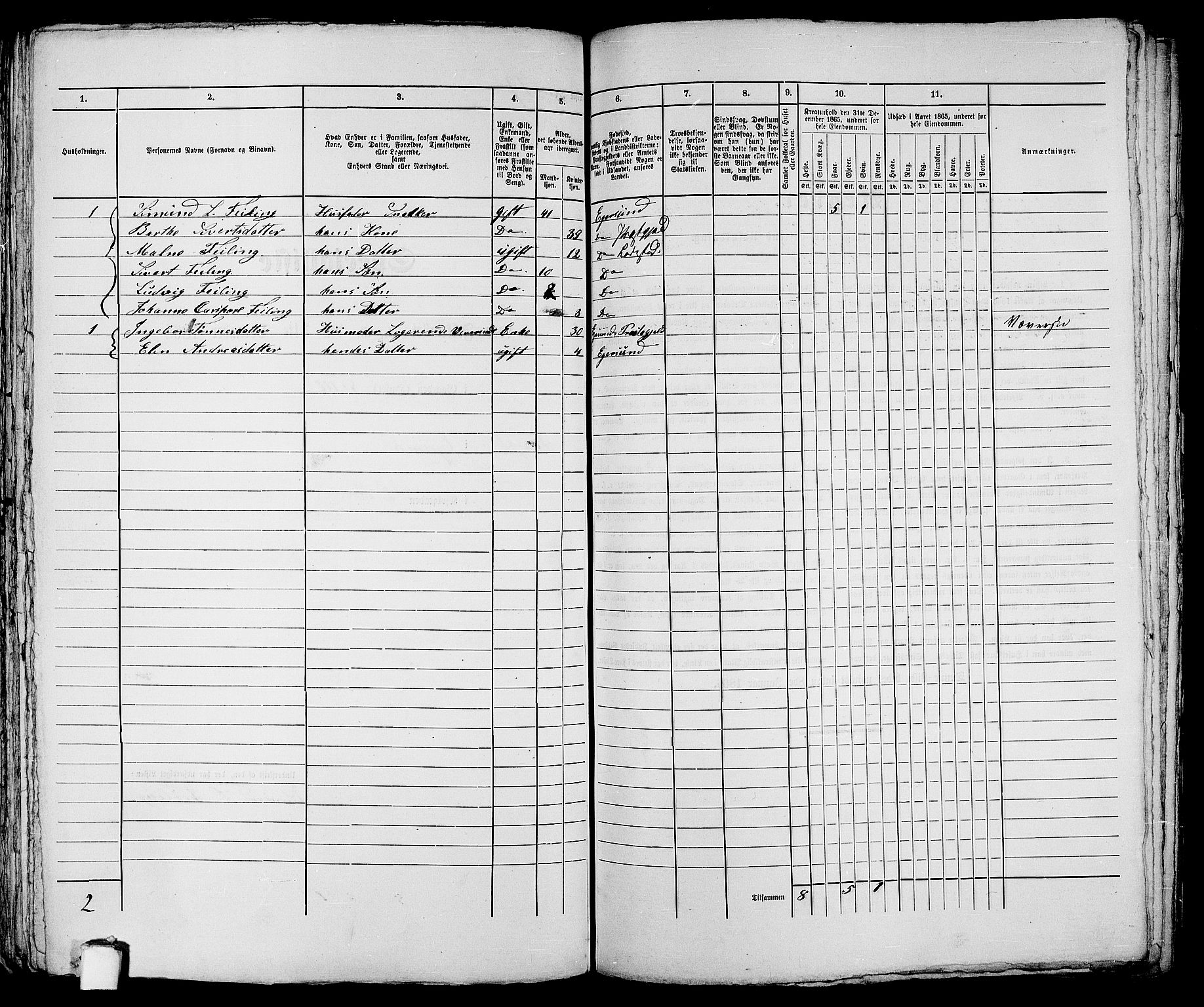 RA, 1865 census for Eigersund parish, Egersund town, 1865, p. 168