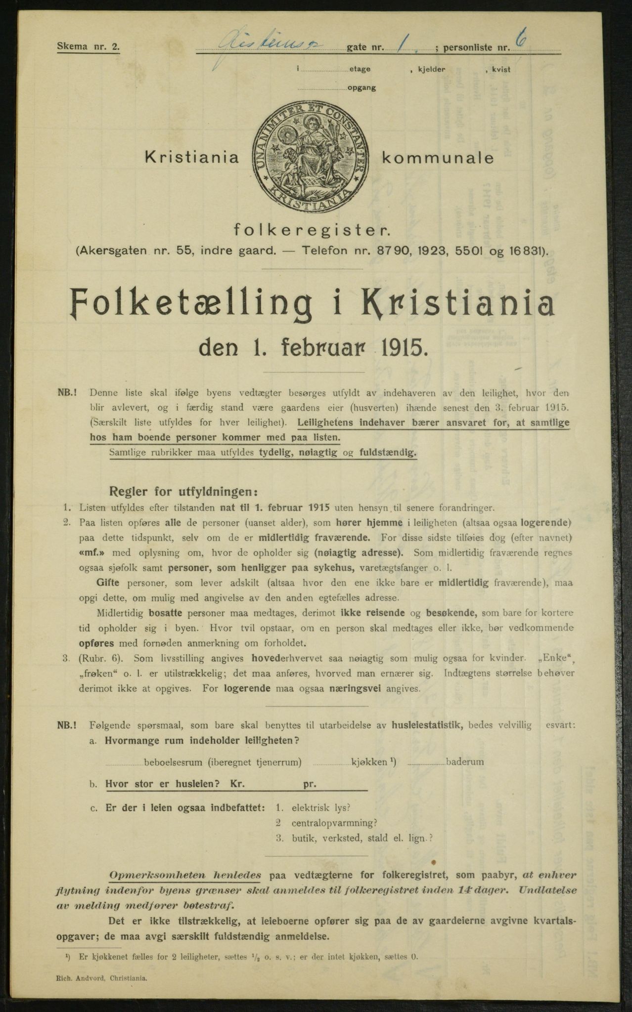 OBA, Municipal Census 1915 for Kristiania, 1915, p. 130845