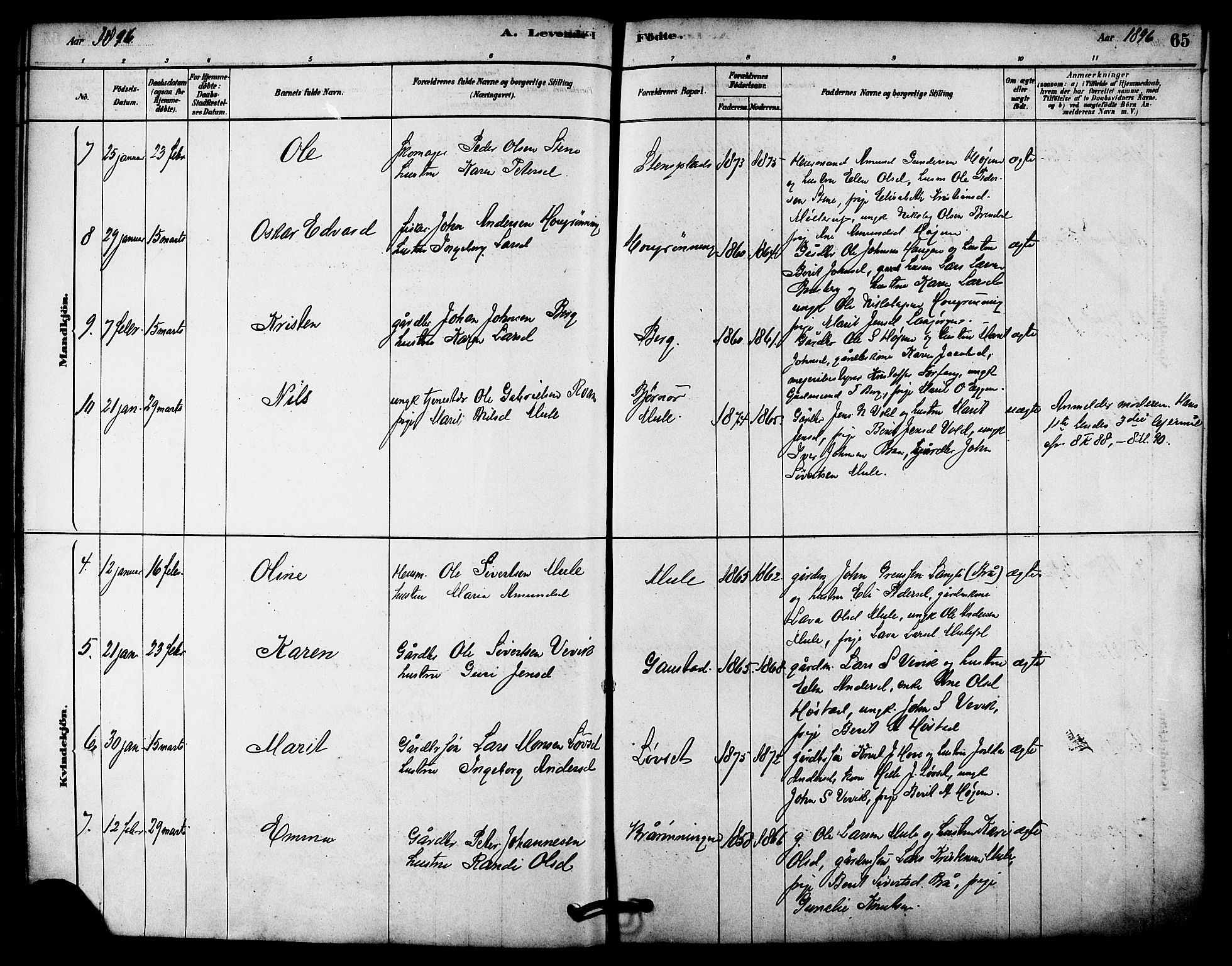 Ministerialprotokoller, klokkerbøker og fødselsregistre - Sør-Trøndelag, AV/SAT-A-1456/612/L0378: Parish register (official) no. 612A10, 1878-1897, p. 65