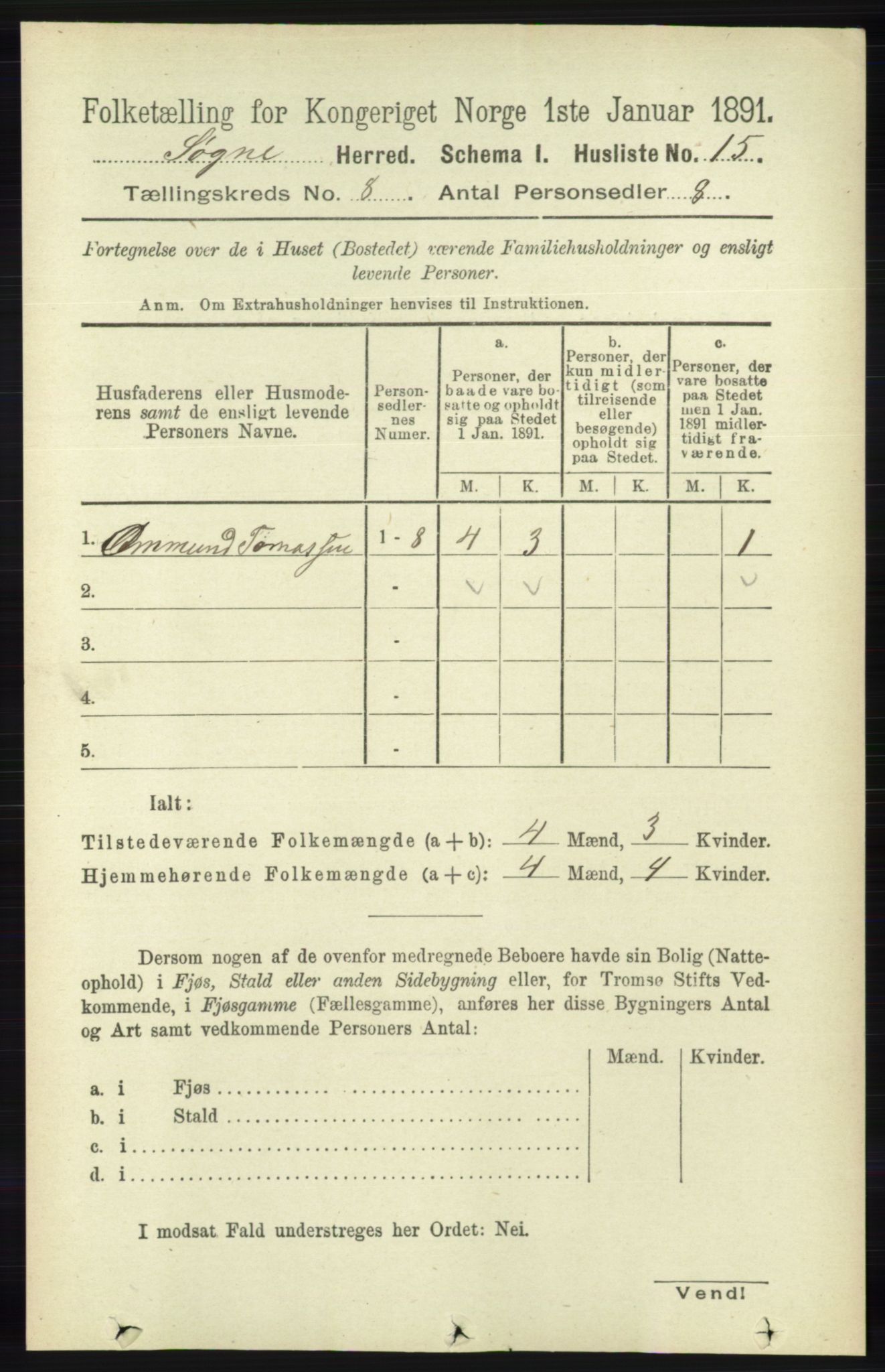 RA, 1891 census for 1018 Søgne, 1891, p. 2182
