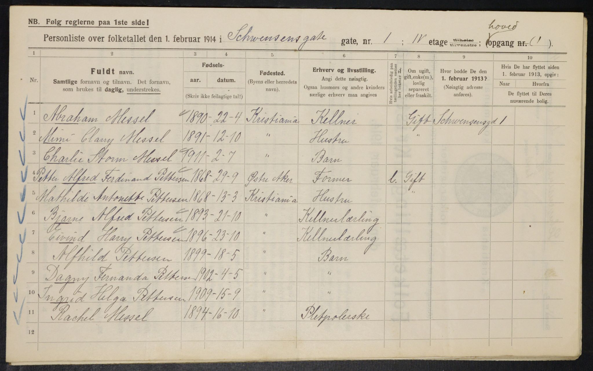 OBA, Municipal Census 1914 for Kristiania, 1914, p. 92488