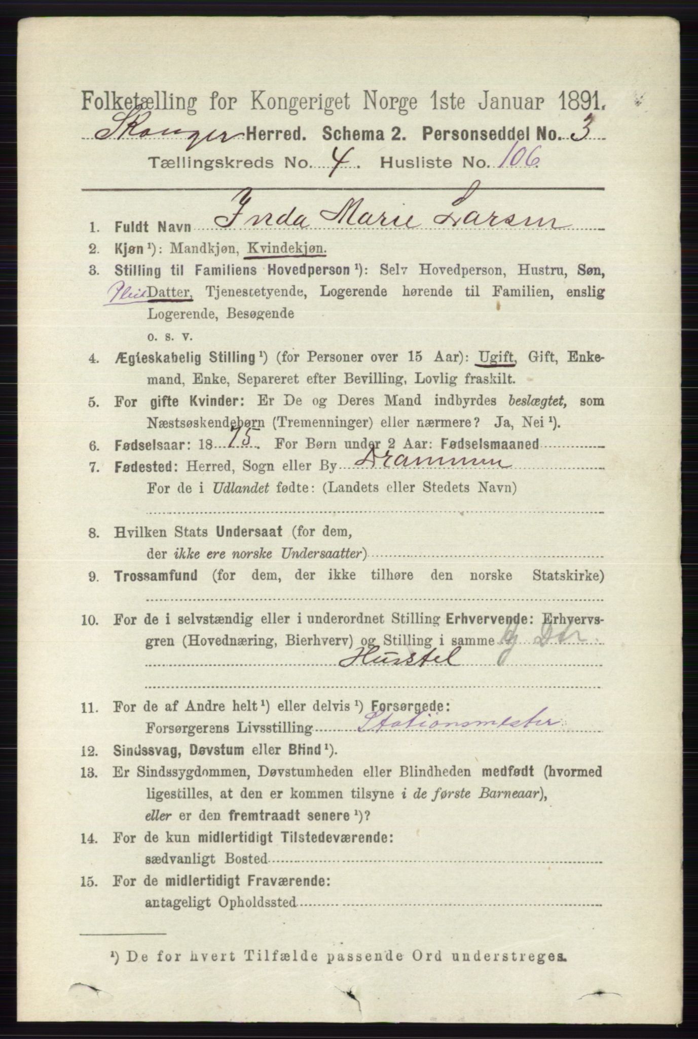 RA, 1891 census for 0712 Skoger, 1891, p. 2997