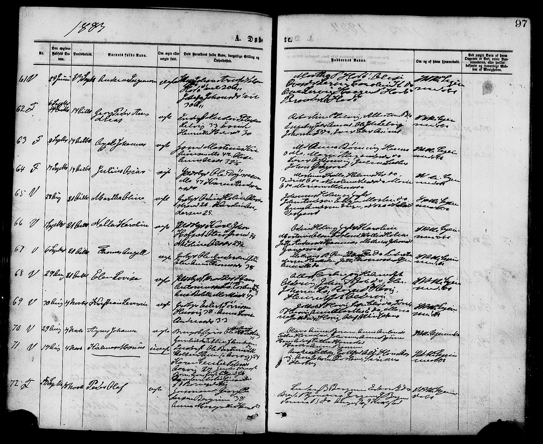 Ministerialprotokoller, klokkerbøker og fødselsregistre - Nord-Trøndelag, SAT/A-1458/773/L0616: Parish register (official) no. 773A07, 1870-1887, p. 97