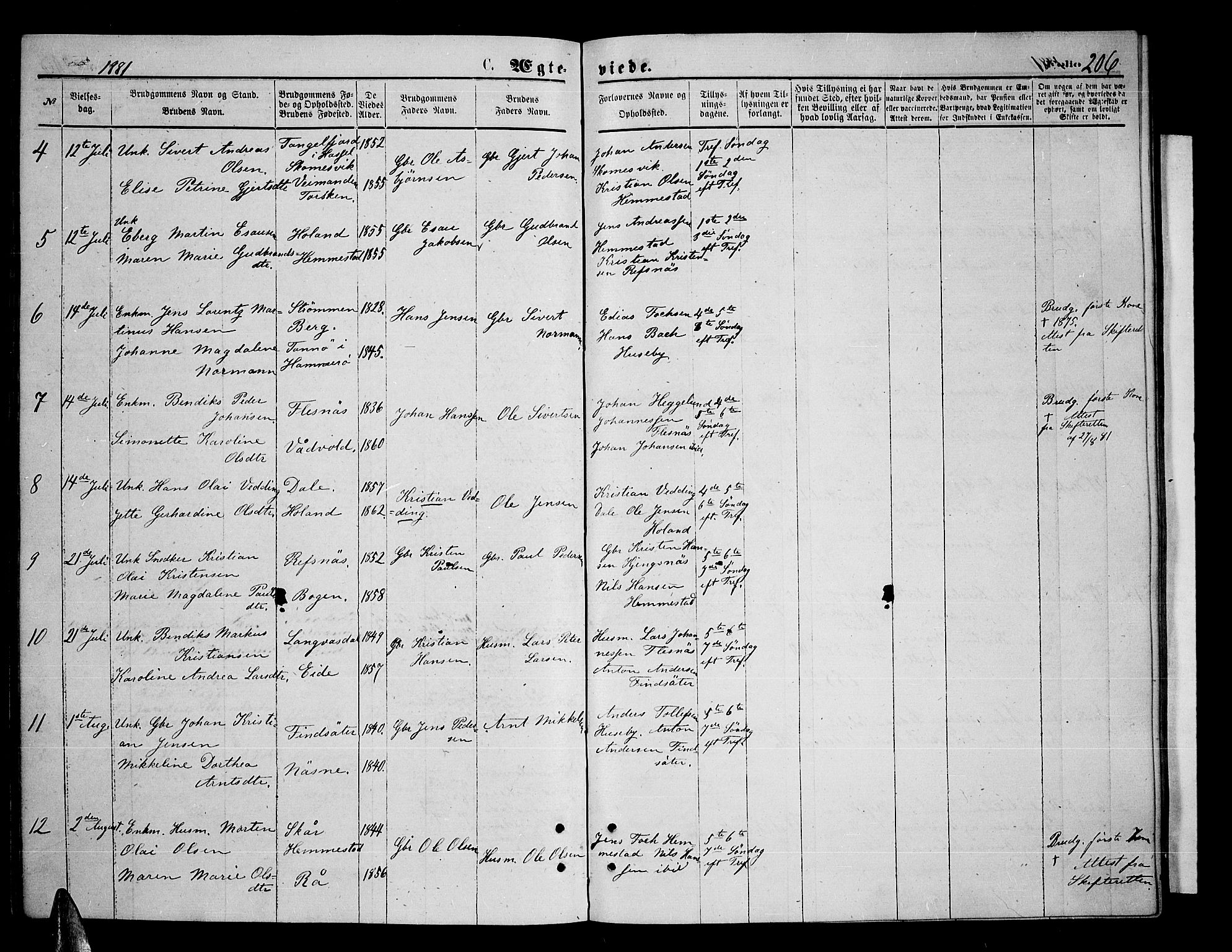 Kvæfjord sokneprestkontor, AV/SATØ-S-1323/G/Ga/Gab/L0004klokker: Parish register (copy) no. 4, 1870-1886, p. 206