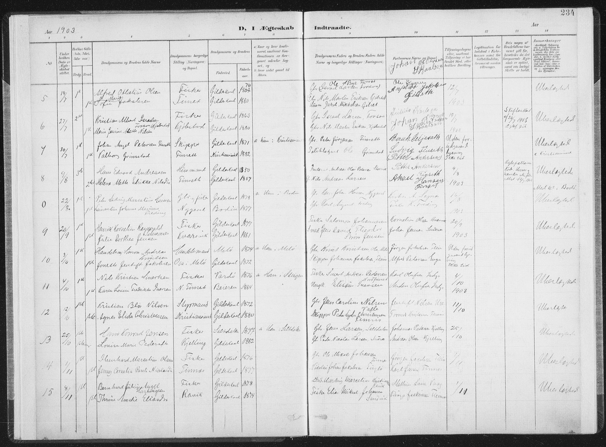 Ministerialprotokoller, klokkerbøker og fødselsregistre - Nordland, AV/SAT-A-1459/805/L0103: Parish register (official) no. 805A08II, 1900-1909, p. 234