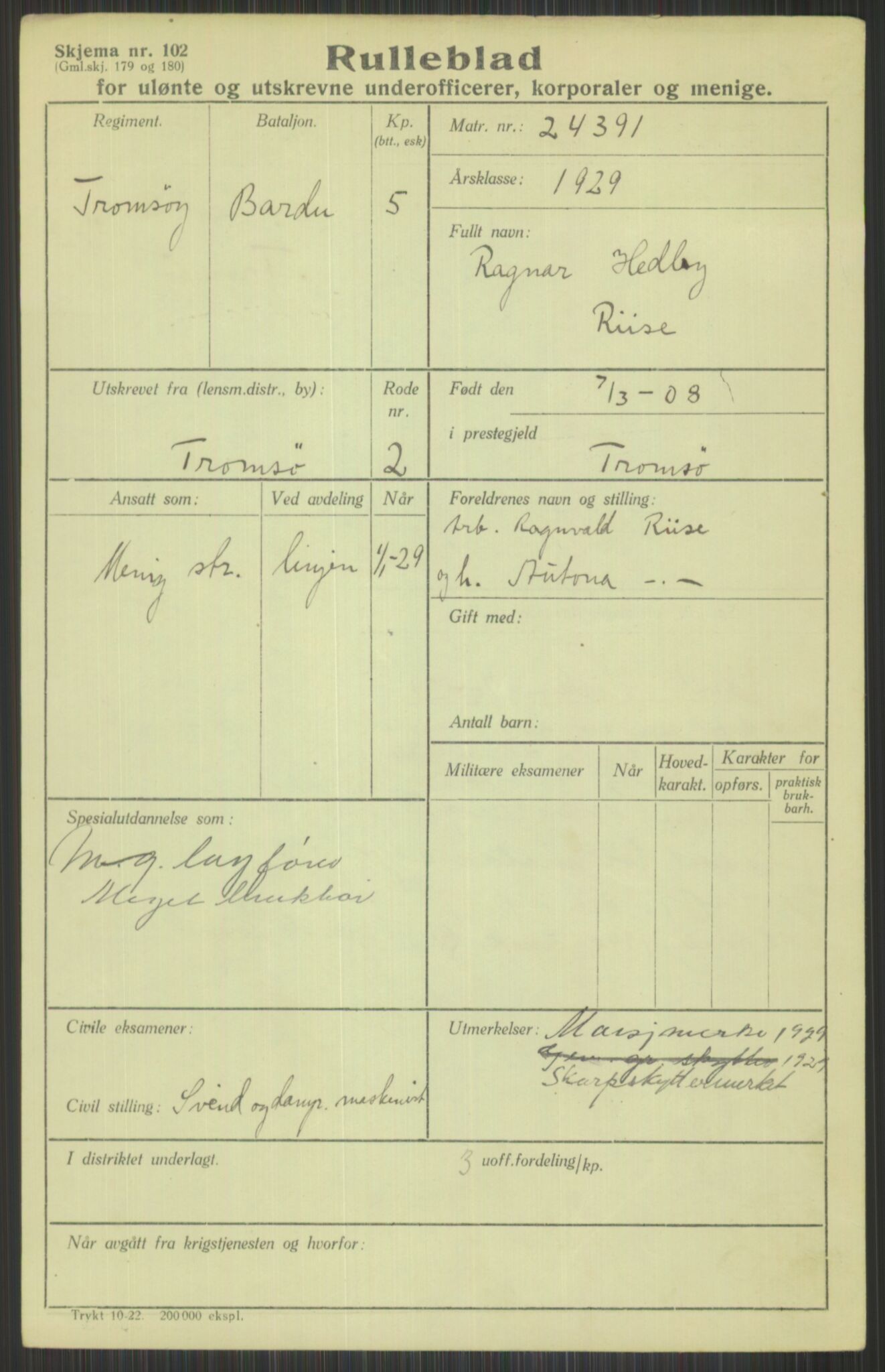 Forsvaret, Troms infanteriregiment nr. 16, AV/RA-RAFA-3146/P/Pa/L0013/0004: Rulleblad / Rulleblad for regimentets menige mannskaper, årsklasse 1929, 1929, p. 1123