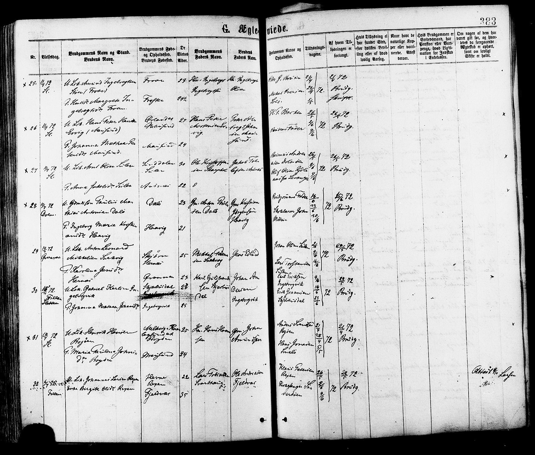 Ministerialprotokoller, klokkerbøker og fødselsregistre - Sør-Trøndelag, AV/SAT-A-1456/634/L0532: Parish register (official) no. 634A08, 1871-1881, p. 383