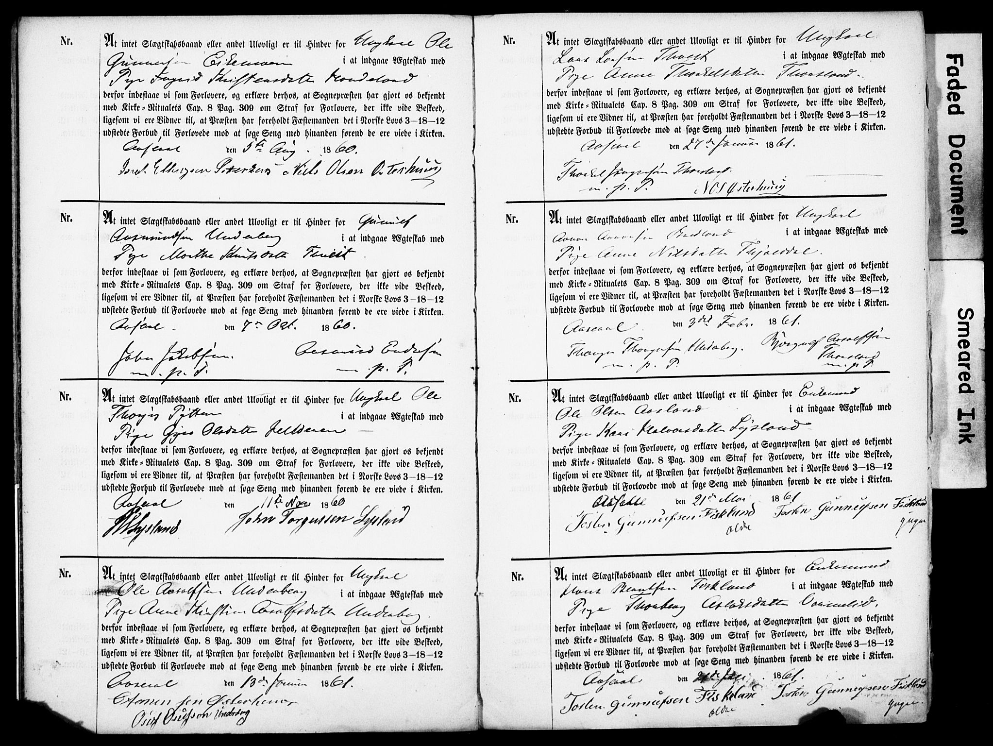 Åseral sokneprestkontor, AV/SAK-1111-0051/F/Fe/L0001: Best man's statements no. II.5.1, 1858-1911