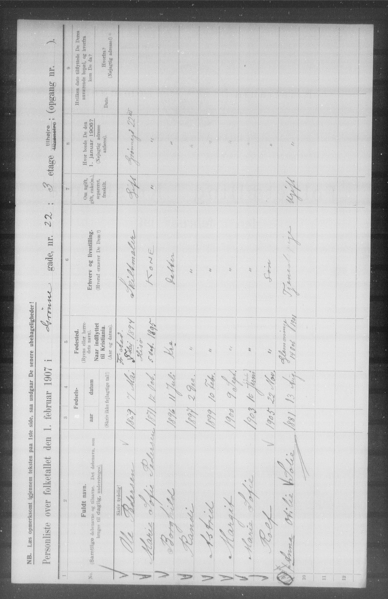 OBA, Municipal Census 1907 for Kristiania, 1907, p. 16532