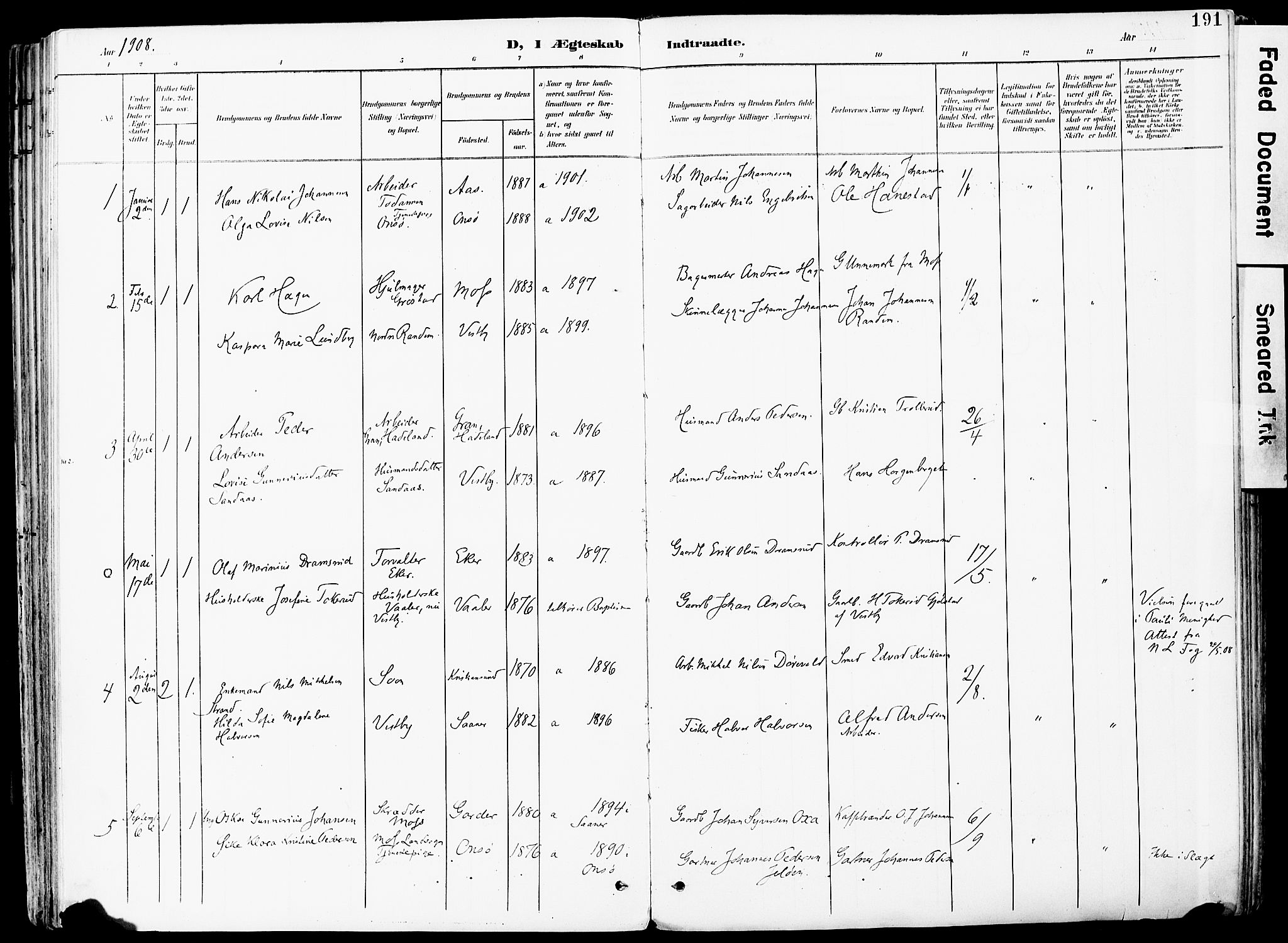Vestby prestekontor Kirkebøker, SAO/A-10893/F/Fa/L0010: Parish register (official) no. I 10, 1900-1926, p. 191