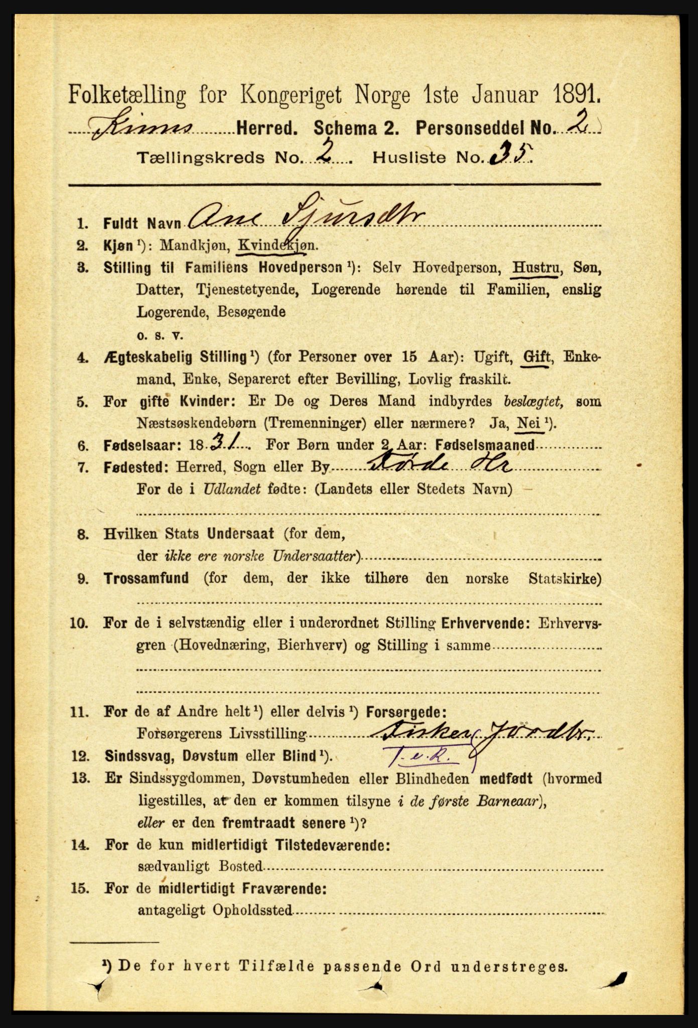 RA, 1891 census for 1437 Kinn, 1891, p. 751