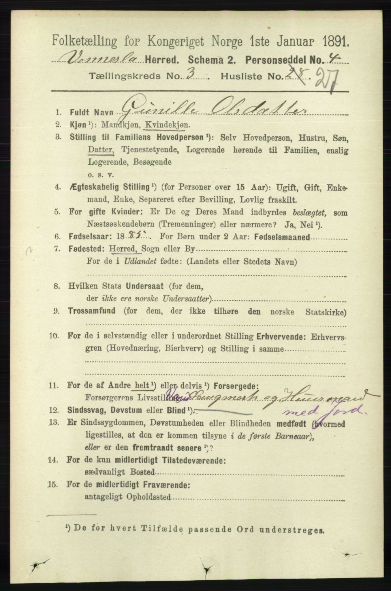 RA, 1891 census for 1014 Vennesla, 1891, p. 810