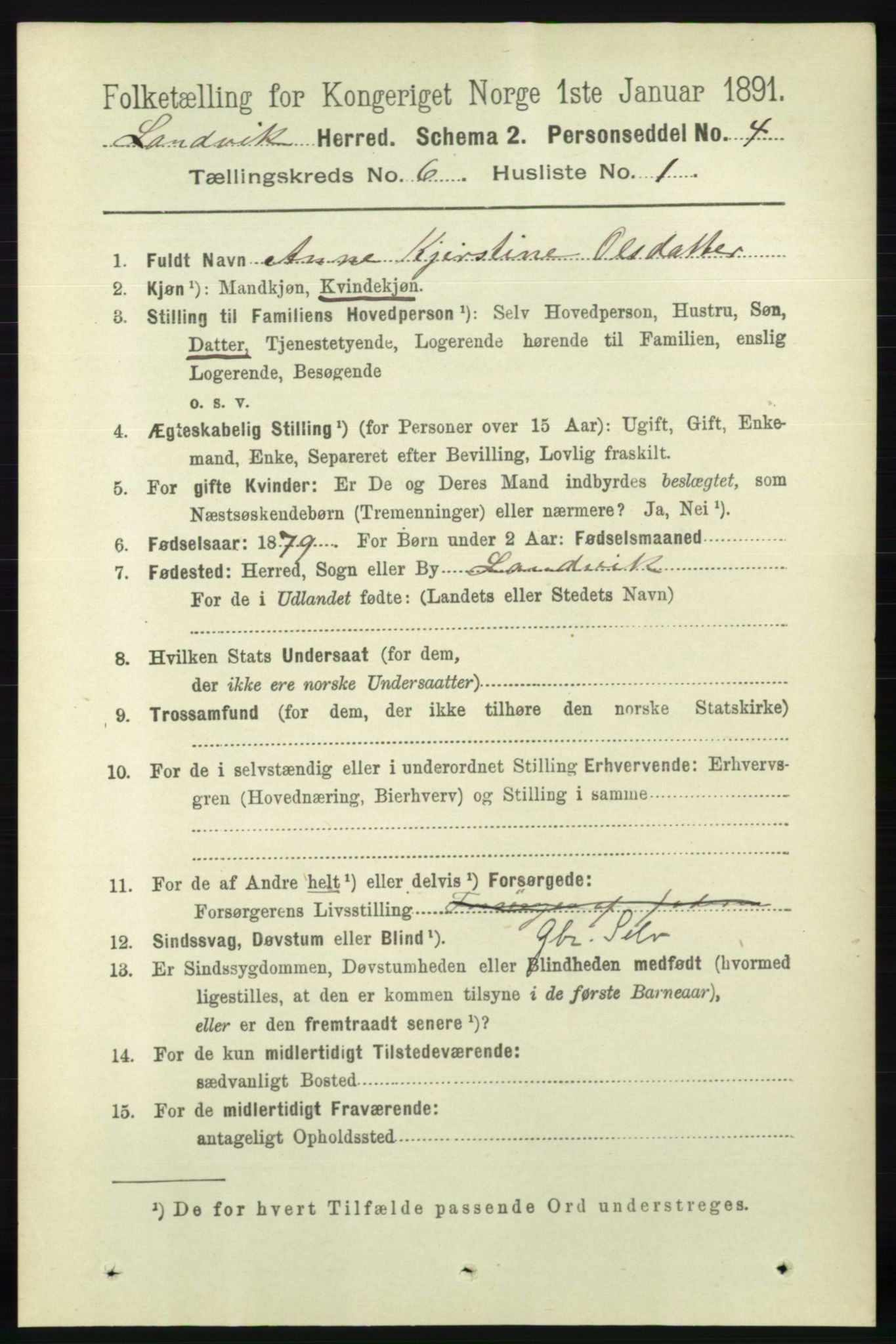 RA, 1891 census for 0924 Landvik, 1891, p. 2447