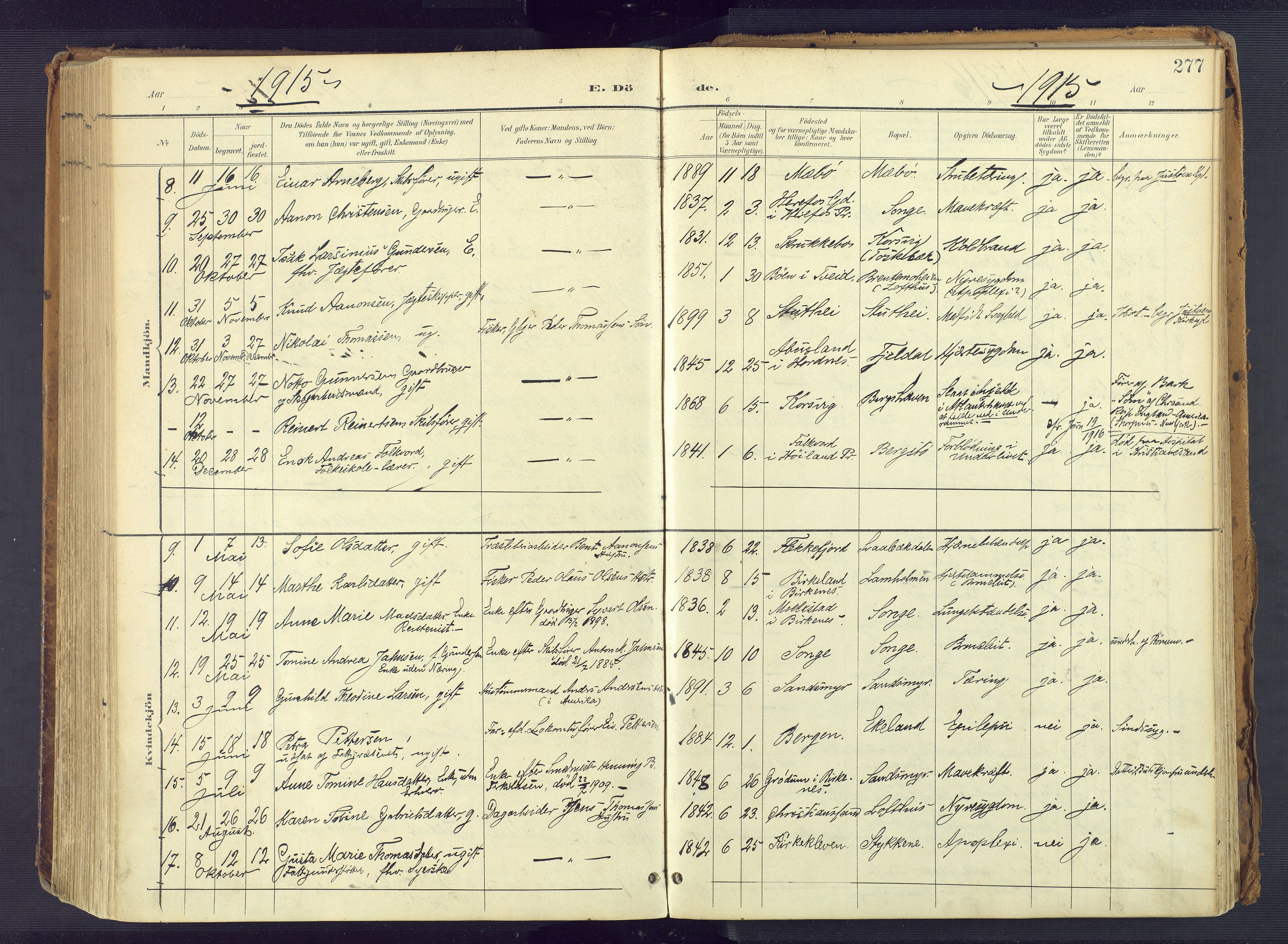 Vestre Moland sokneprestkontor, AV/SAK-1111-0046/F/Fa/Fab/L0010: Parish register (official) no. A 10, 1900-1926, p. 277