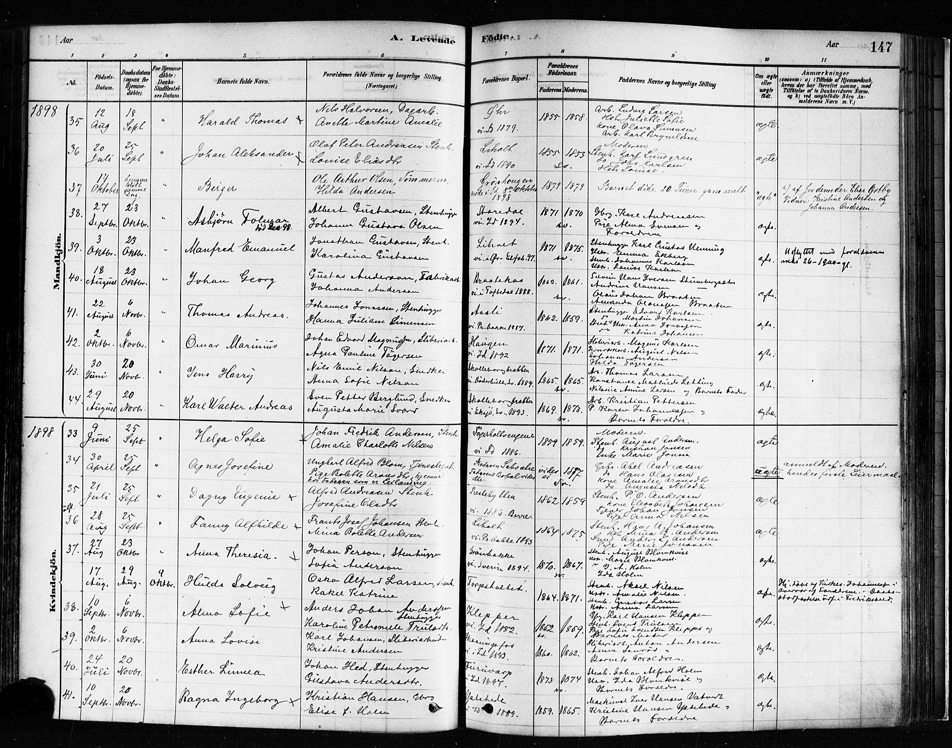 Idd prestekontor Kirkebøker, SAO/A-10911/F/Fc/L0006a: Parish register (official) no. III 6A, 1878-1903, p. 147