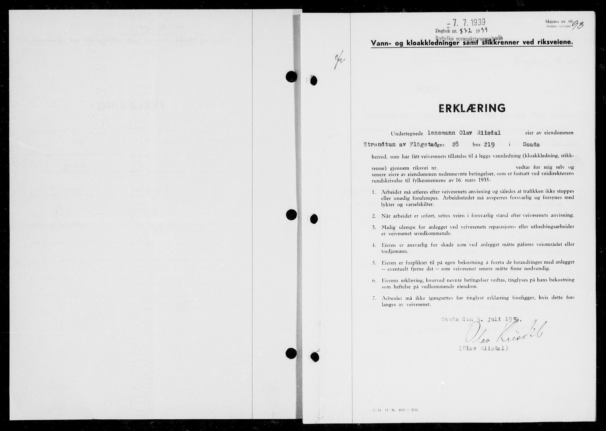 Ryfylke tingrett, SAST/A-100055/001/II/IIB/L0080: Mortgage book no. 59, 1939-1939, Diary no: : 872/1939