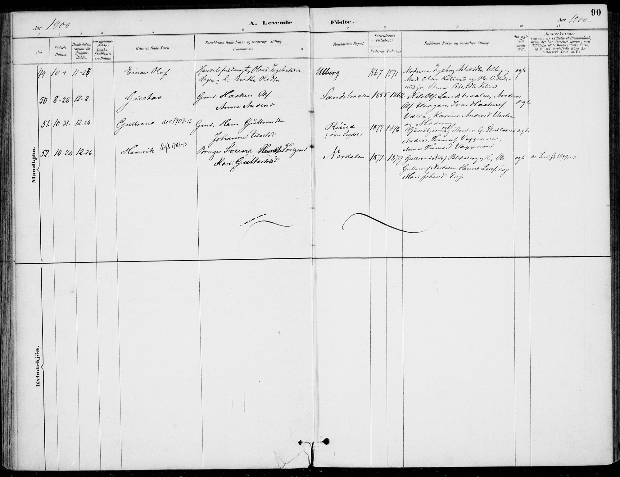 Sigdal kirkebøker, AV/SAKO-A-245/F/Fb/L0001: Parish register (official) no. II 1, 1888-1900, p. 90