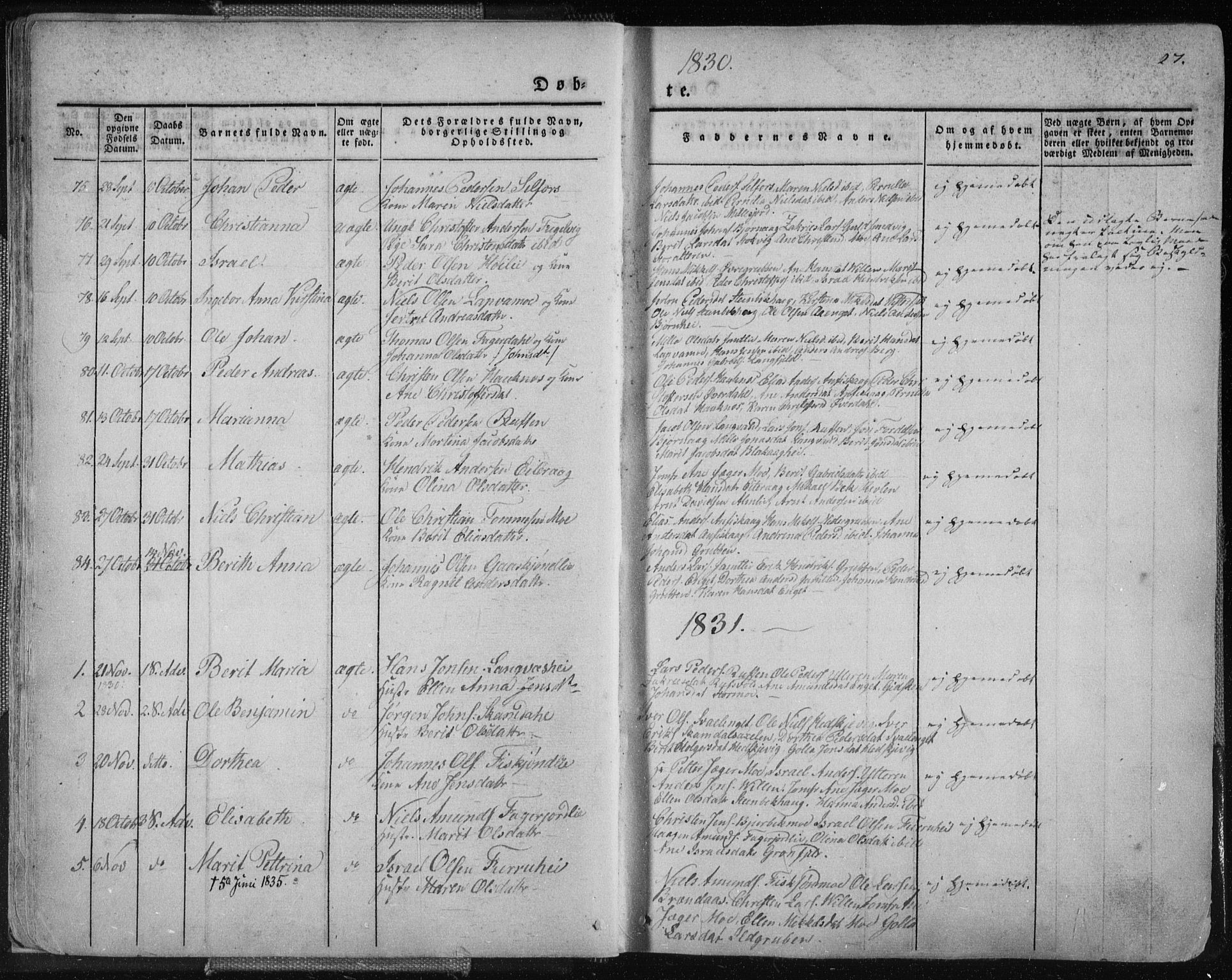 Ministerialprotokoller, klokkerbøker og fødselsregistre - Nordland, AV/SAT-A-1459/827/L0390: Parish register (official) no. 827A02, 1826-1841, p. 27