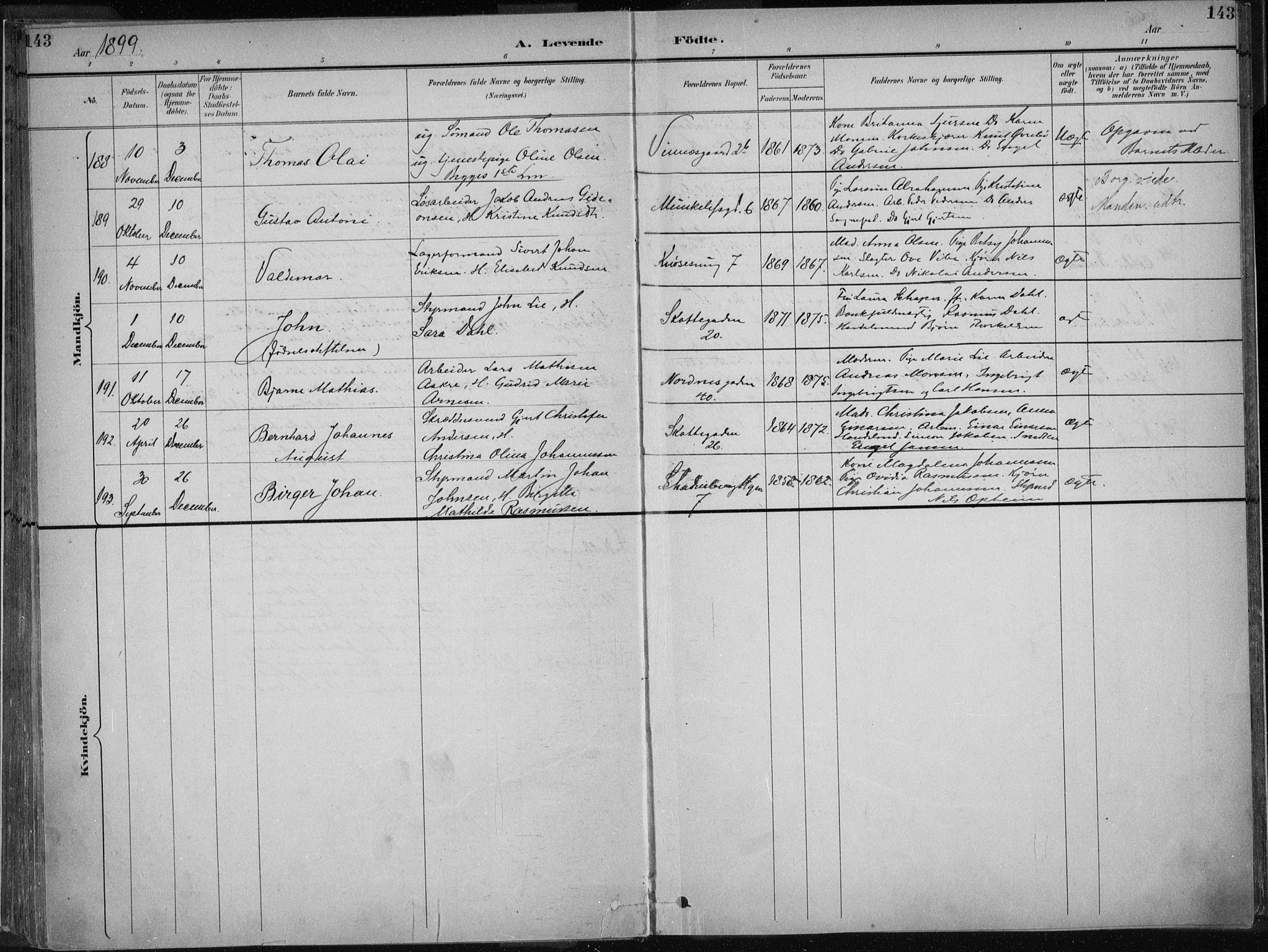 Nykirken Sokneprestembete, AV/SAB-A-77101/H/Haa/L0018: Parish register (official) no. B 6, 1895-1903, p. 143